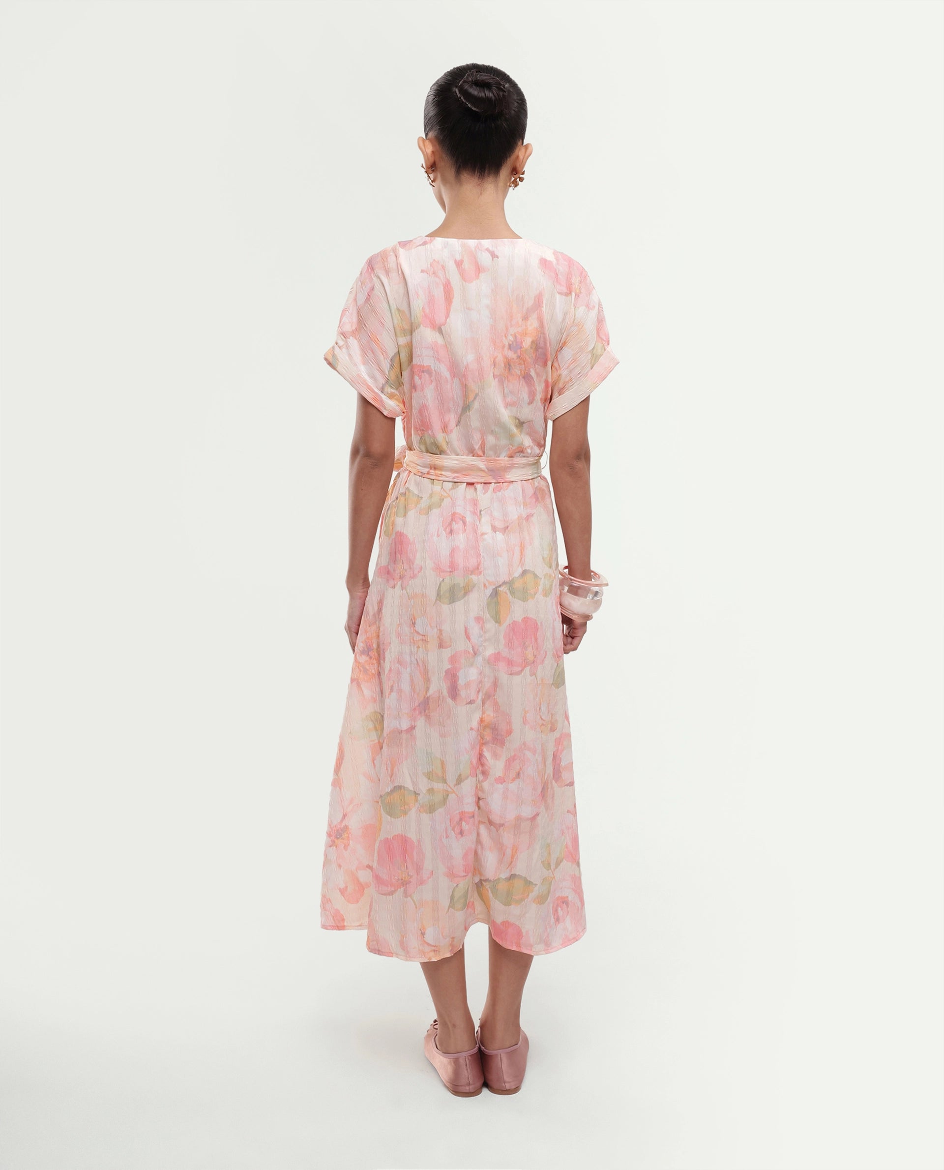 Rareism Women's Valno Light Multi Polyester Fabric Over Lap Flared Floral Print Dress