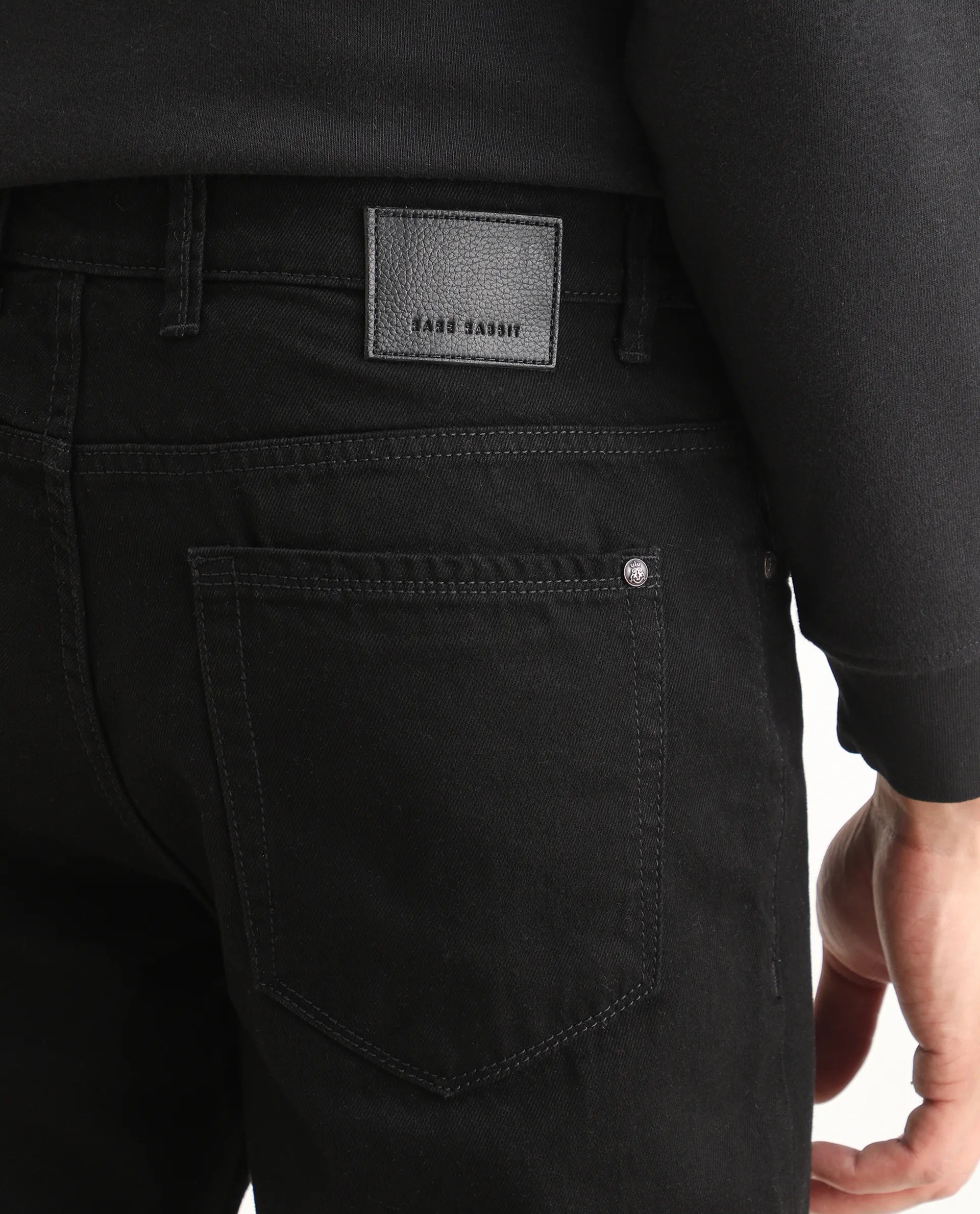Rare Rabbit Men's Khal 26 Black Cotton Fabric Kurt Carrot Plain Jeans
