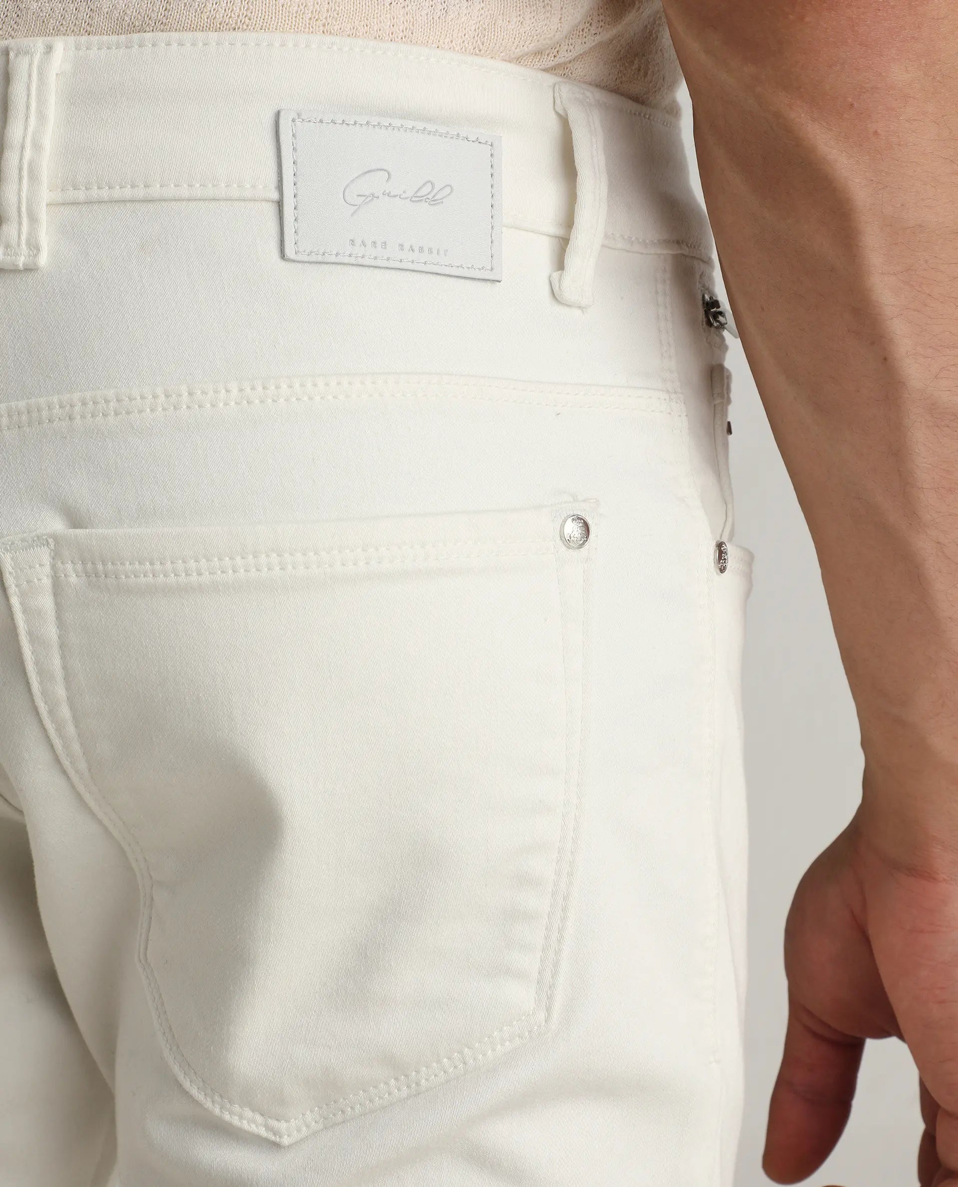 Rare Rabbit Men's Korv 26 White Cotton Blend Fabric Hawk Slim Plain Jeans