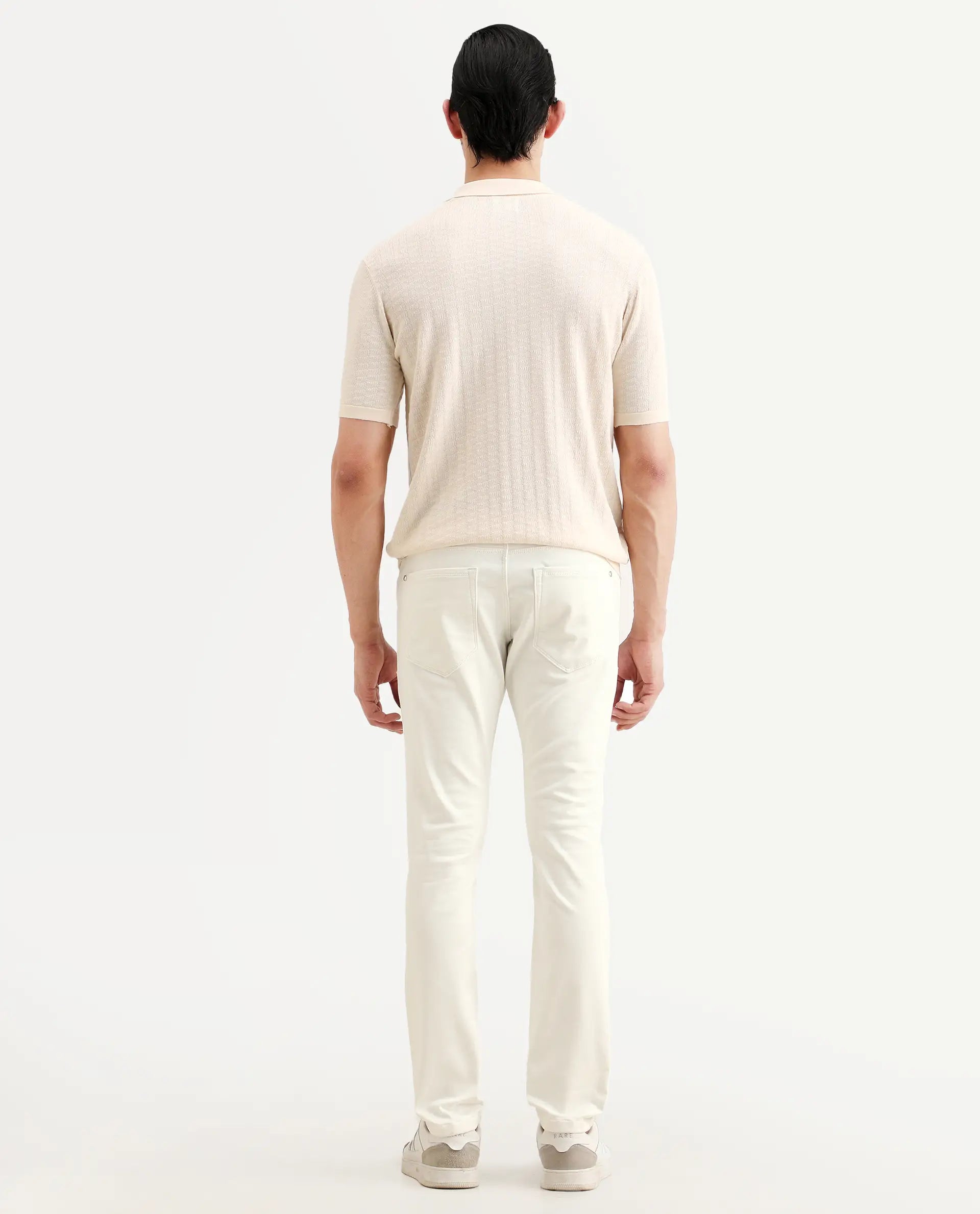 Rare Rabbit Men's Korv 26 White Cotton Blend Fabric Hawk Slim Plain Jeans
