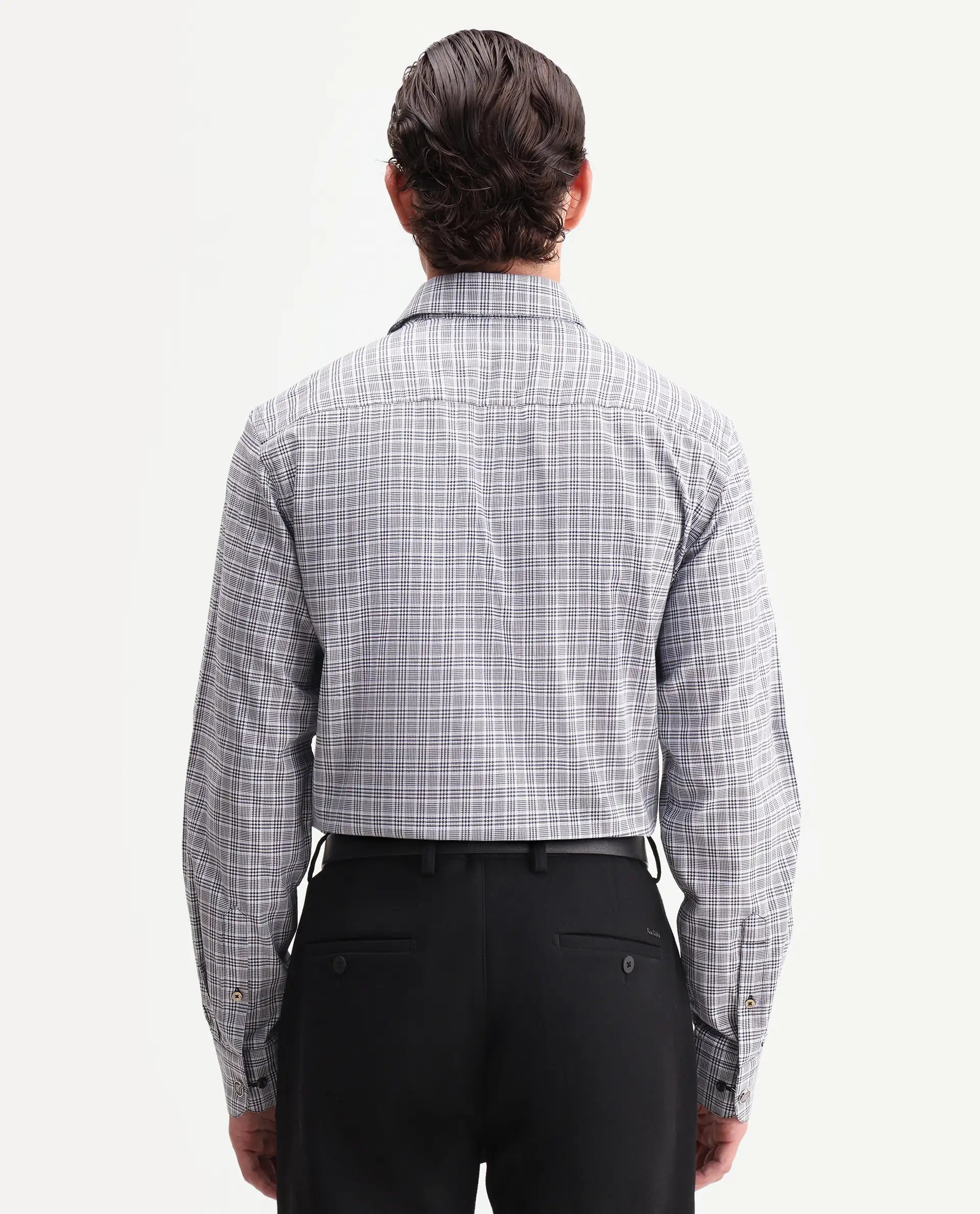 Rare Rabbit Men's Adel Navy Cotton Fabric Full Sleeve Spread Collar Button Regular Checked Shirt