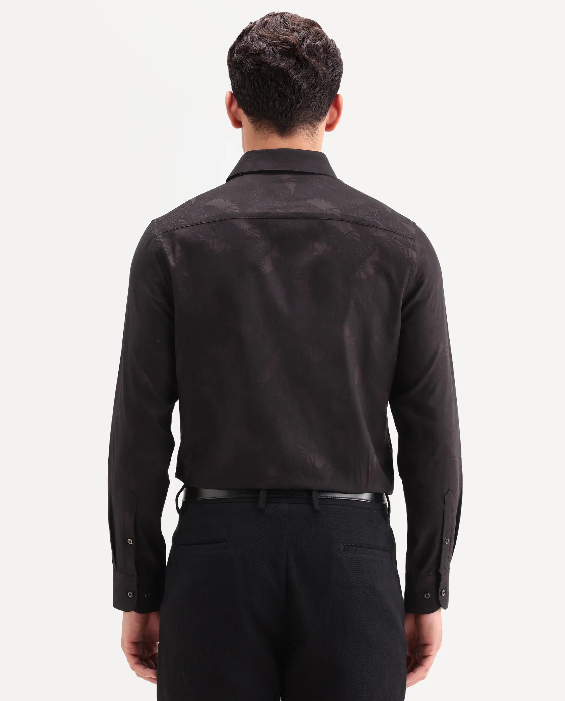 Rare Rabbit Men's Blen Maroon Cotton Fabric Full Sleeve Spread Collar Button Regular Fit Jacquard Shirt