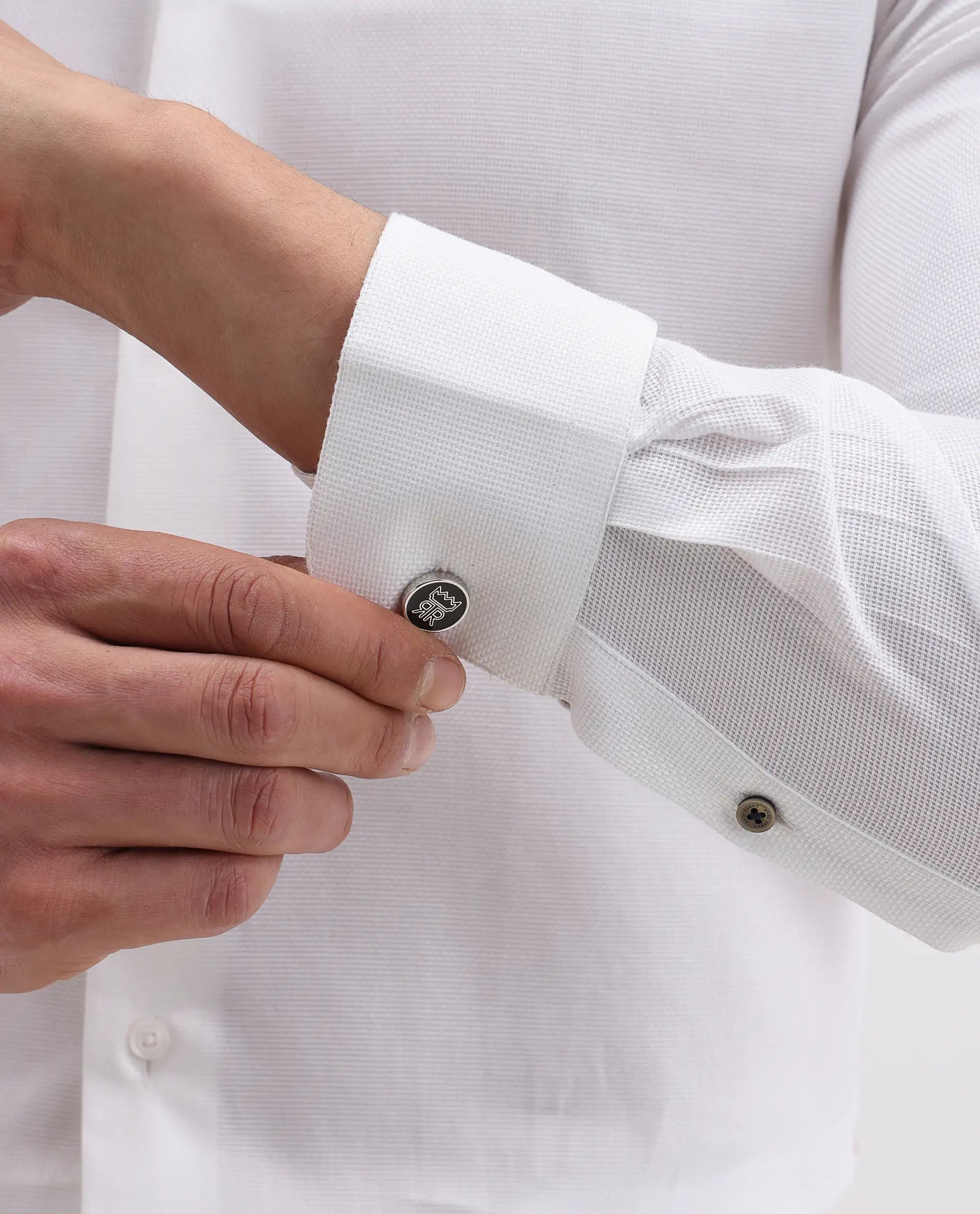 Rare Rabbit Men's Ovia White Cotton Fabric Full Sleeve Spread Collar Regular Plain Shirt