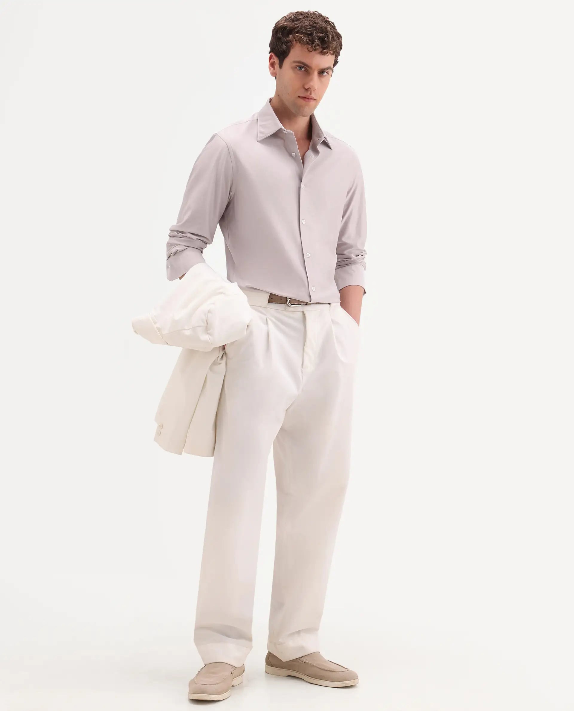 Rare Rabbit Men's Bogi Light Pink Cotton Blend Full Sleeve Spread Collar Regular Fit Plain Shirt