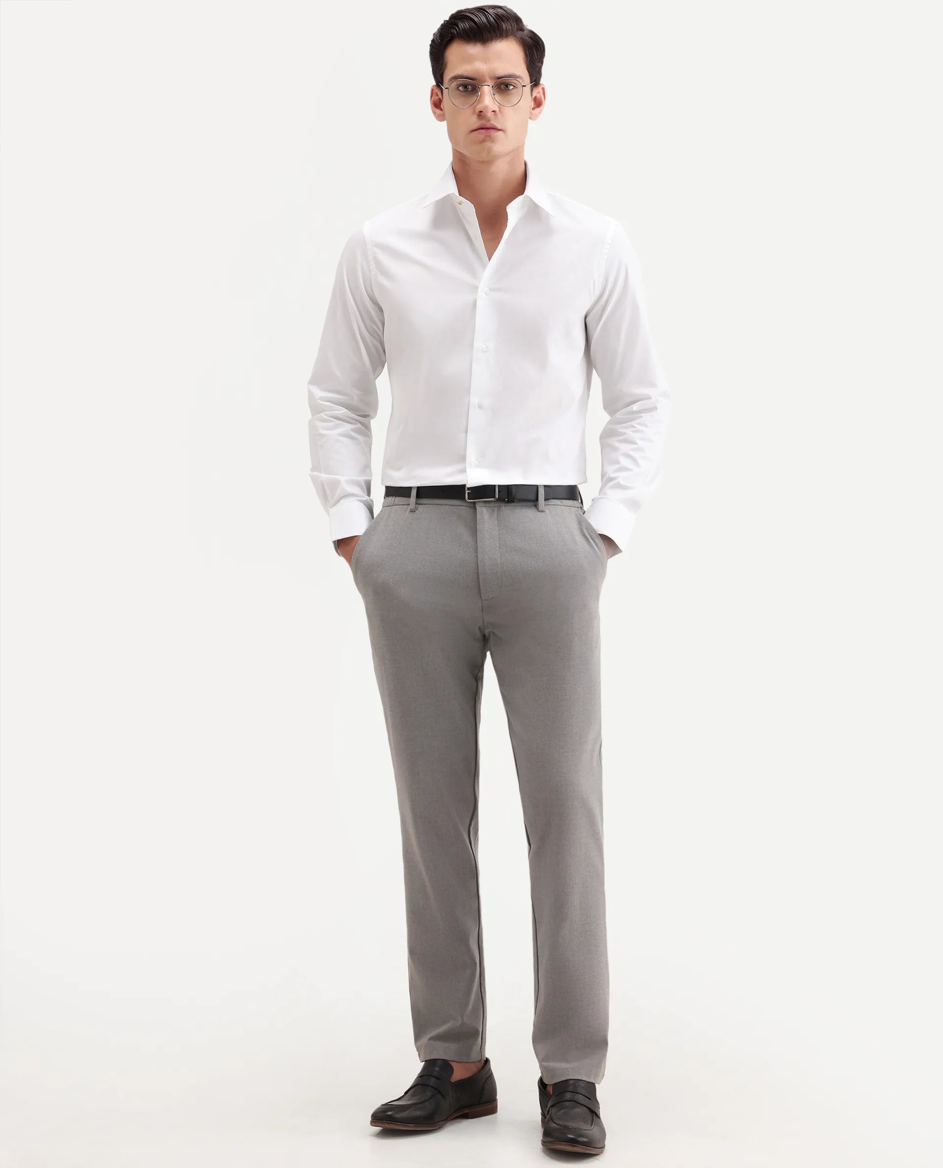 Rare Rabbit Men's Brisc-26 White Cotton Fabric Full Sleeve Spread Collar Button Regular Plain Shirt