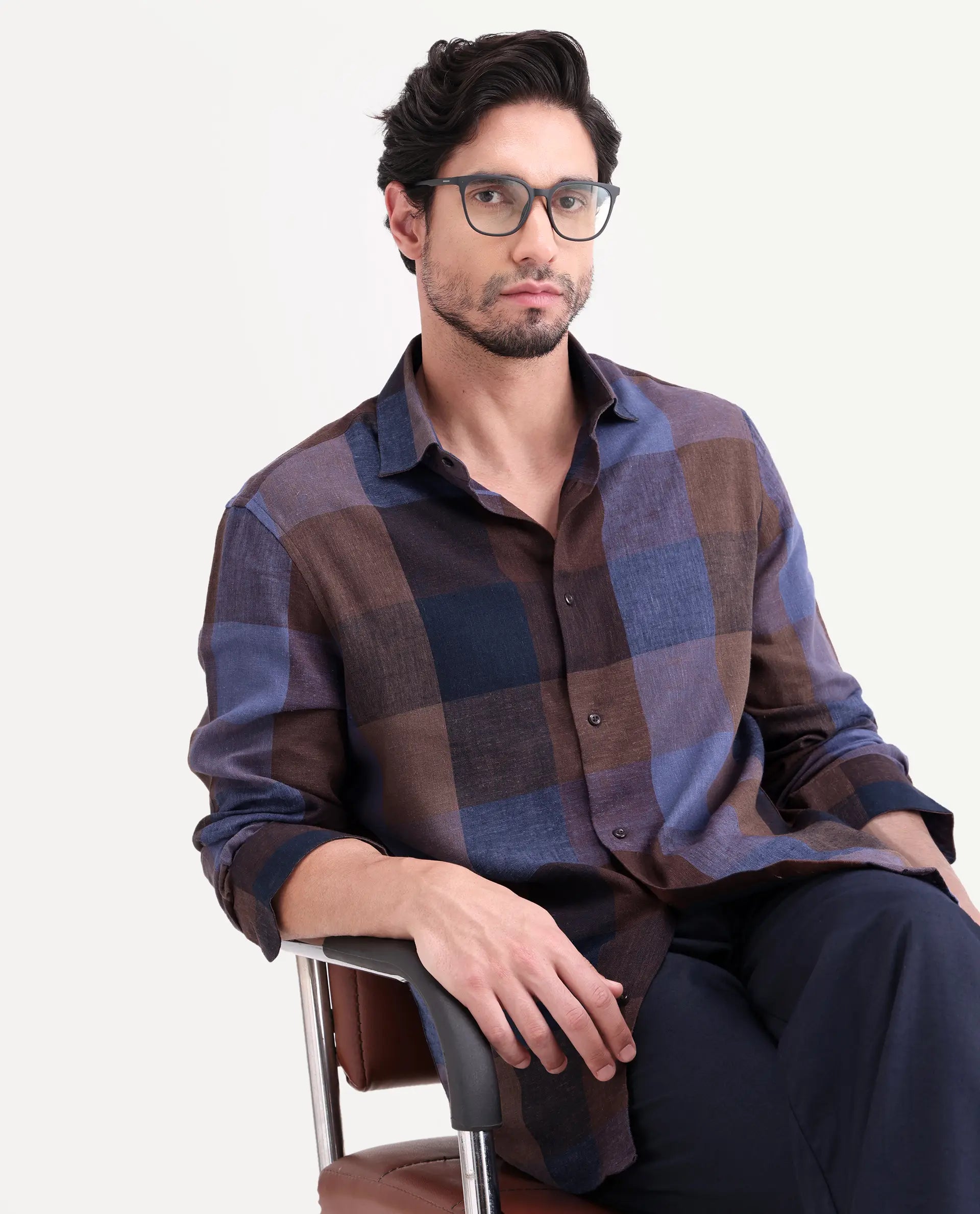 Rare Rabbit Men's Calum-S26 Pastel Multi Linen Blend Full Sleeve Spread Collar Regular Fit Checked Shirt