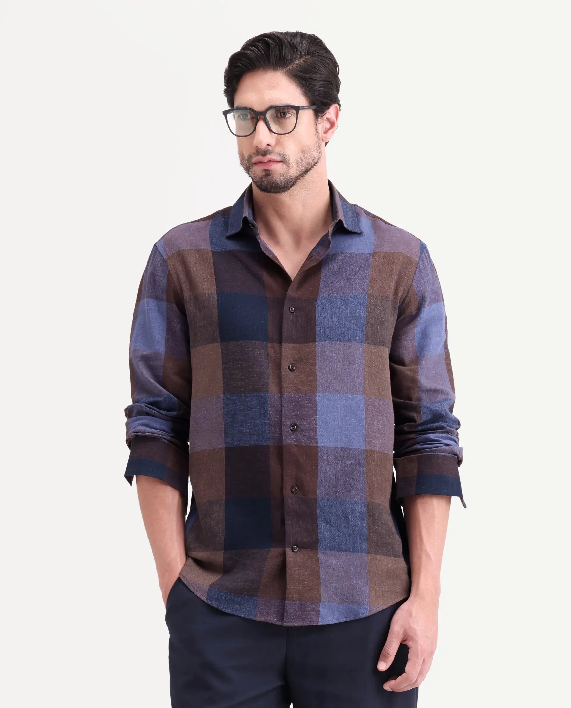 Rare Rabbit Men's Calum-S26 Pastel Multi Linen Blend Full Sleeve Spread Collar Regular Fit Checked Shirt