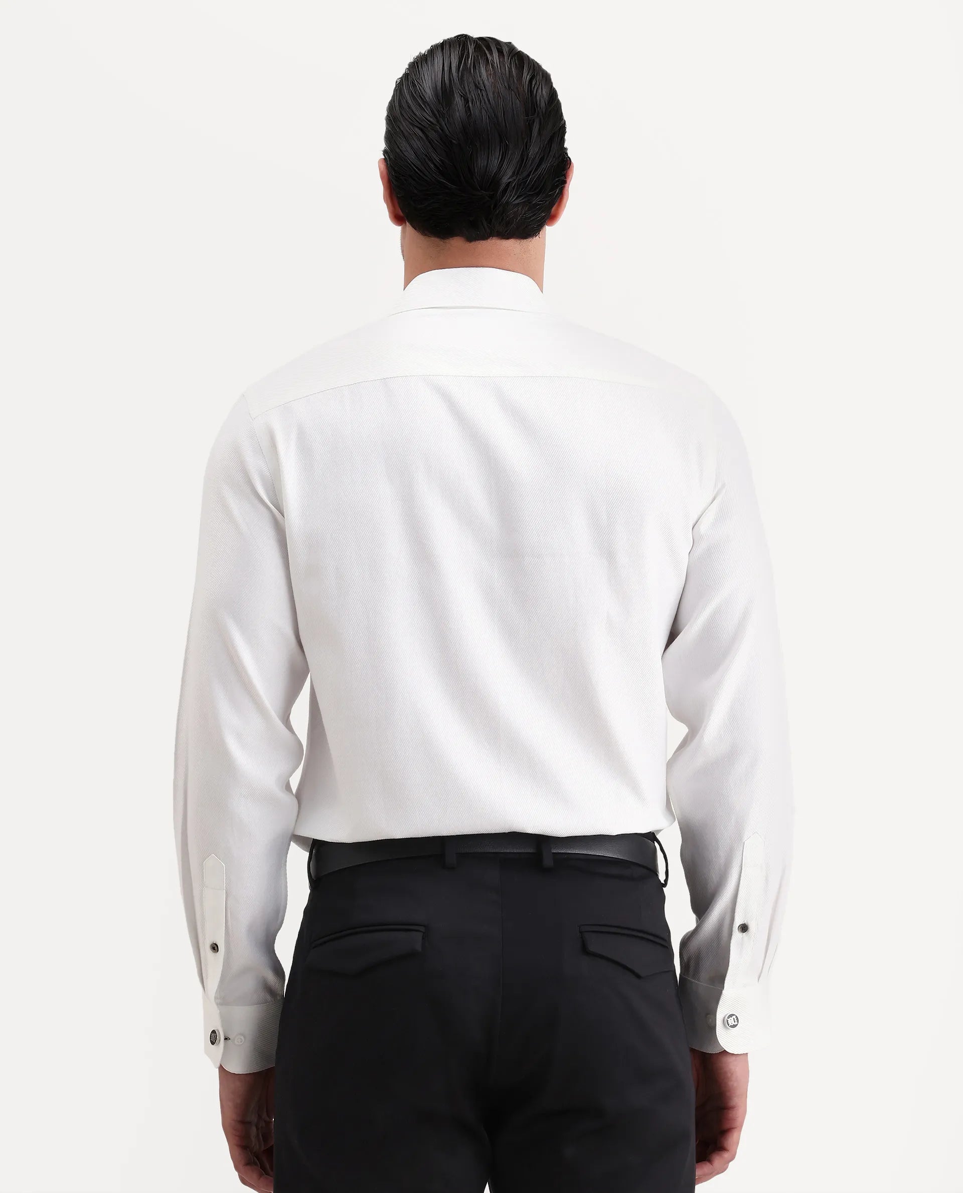 Rare Rabbit Men's Civo White Cotton Fabric Full Sleeve Spread Collar Button Regular Plain Shirt