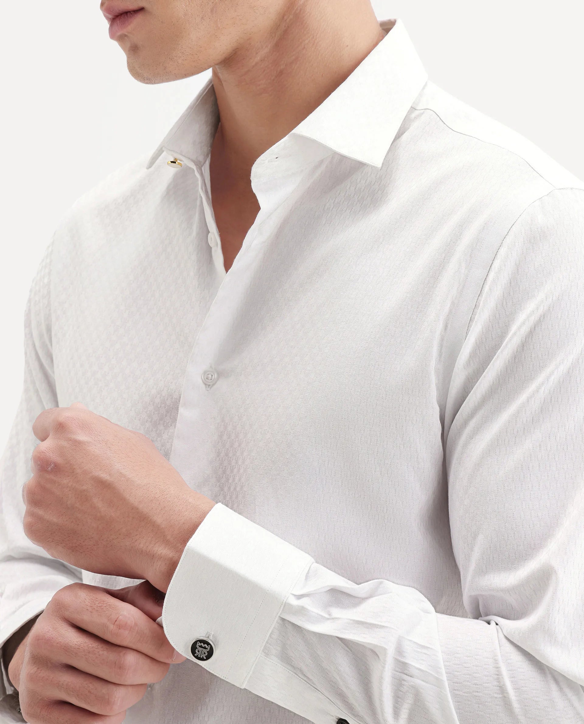 Rare Rabbit Men's Dunde White Cotton Full Sleeve Spread Collar Regular Fit Plain Shirt