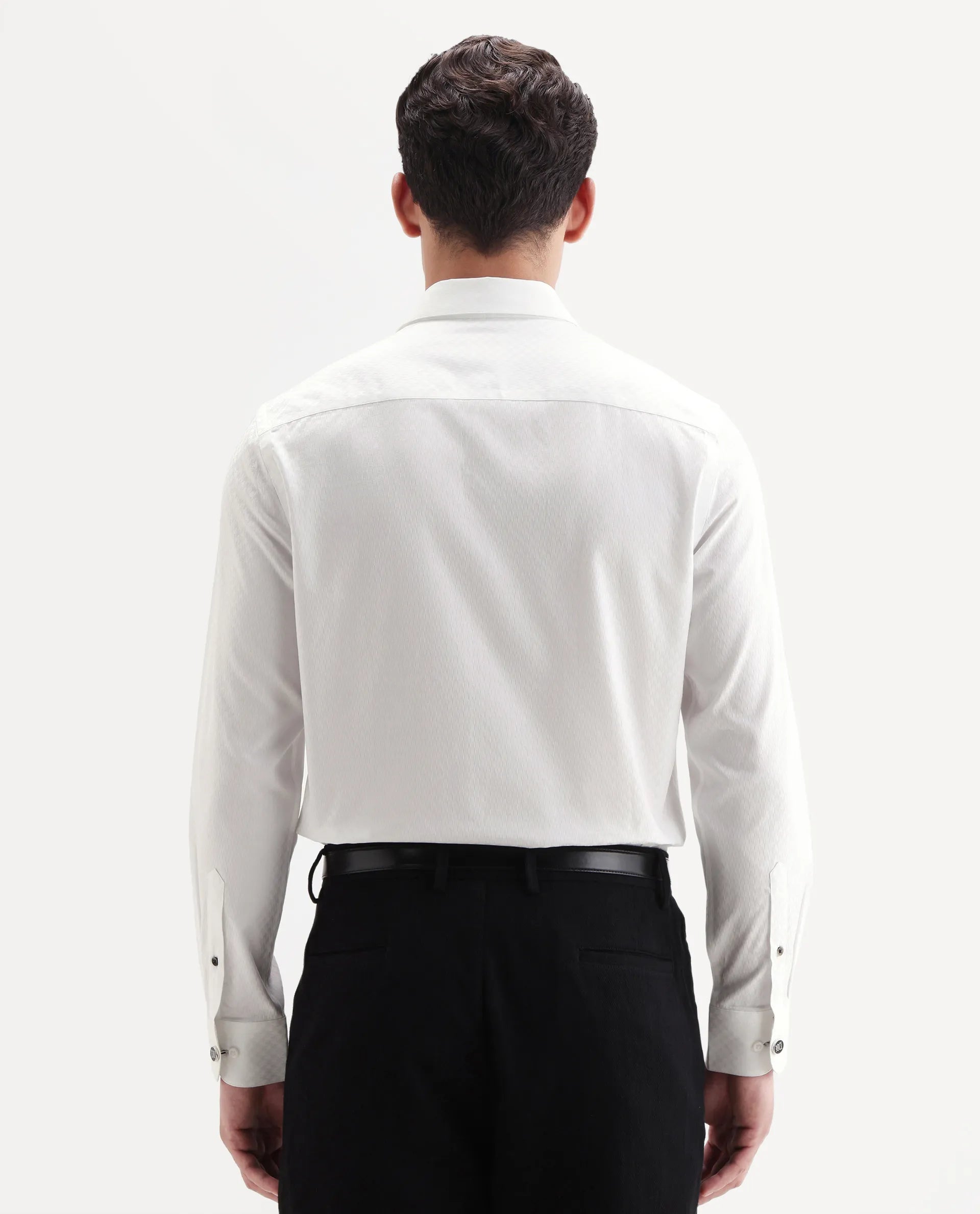 Rare Rabbit Men's Dunde White Cotton Full Sleeve Spread Collar Regular Fit Plain Shirt