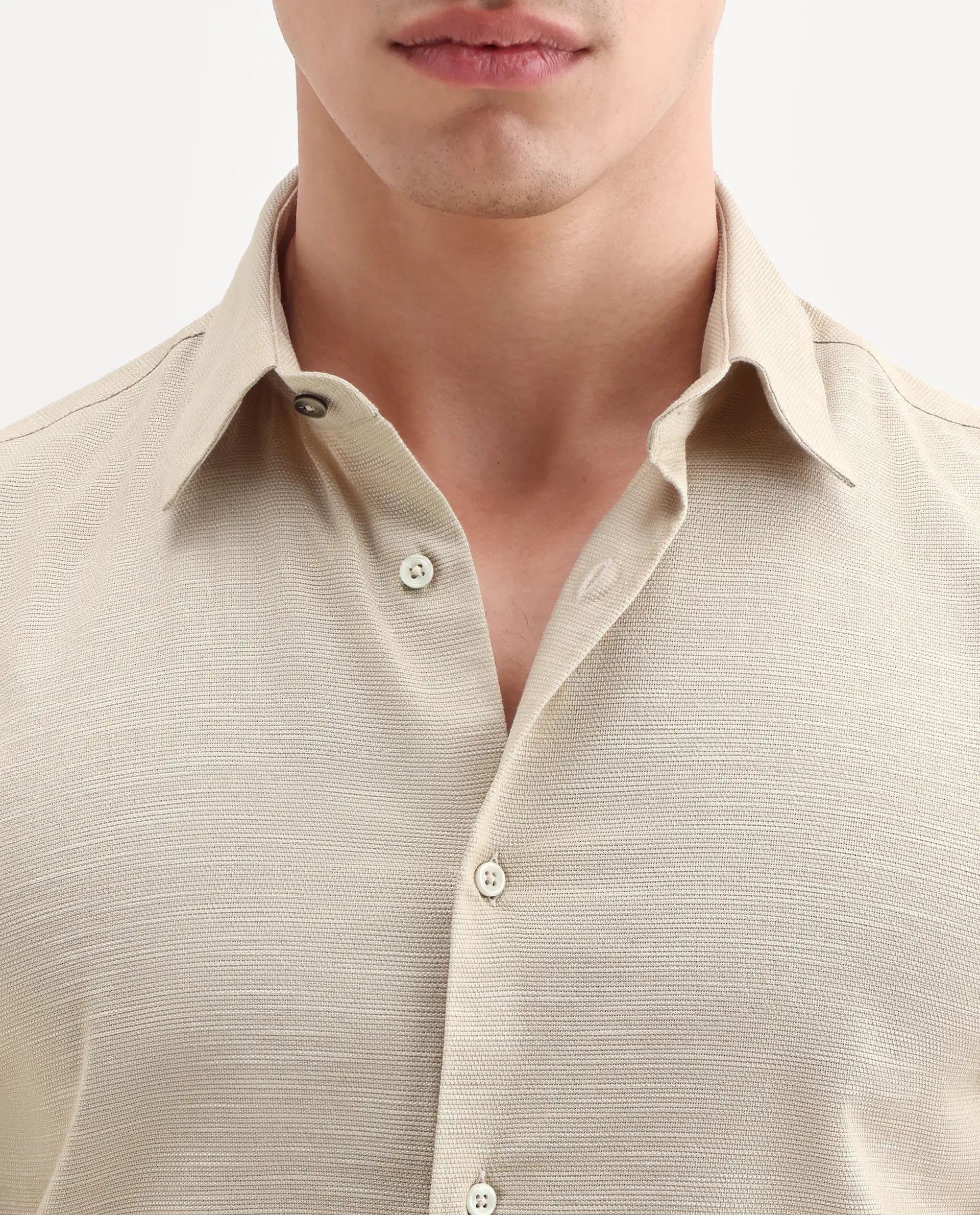 Rare Rabbit Men's Filo Light Grey Cotton Full Sleeve Spread Collar Regular Fit Plain Shirt