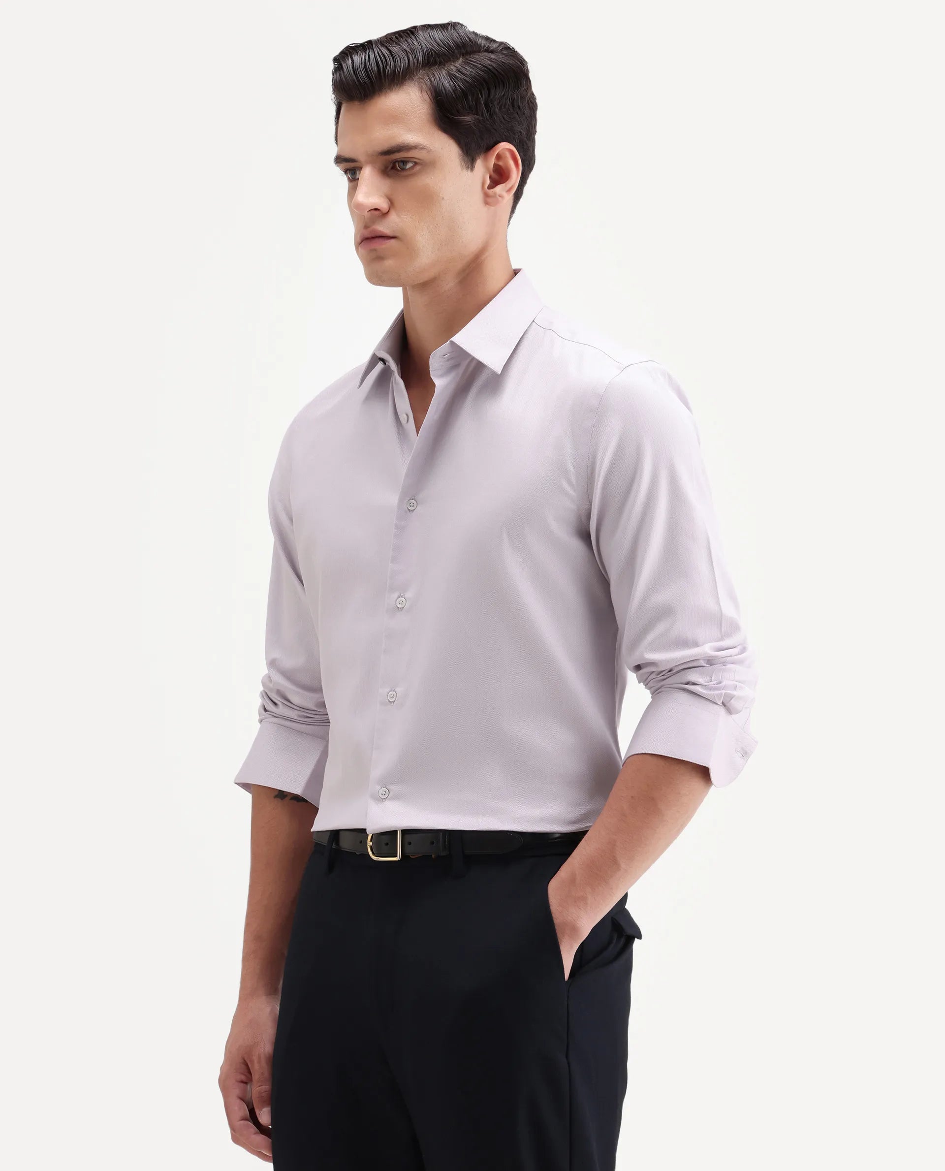 Rare Rabbit Men's Giro Light Purple Cotton Full Sleeve Spread Collar Regular Fit Plain Shirt