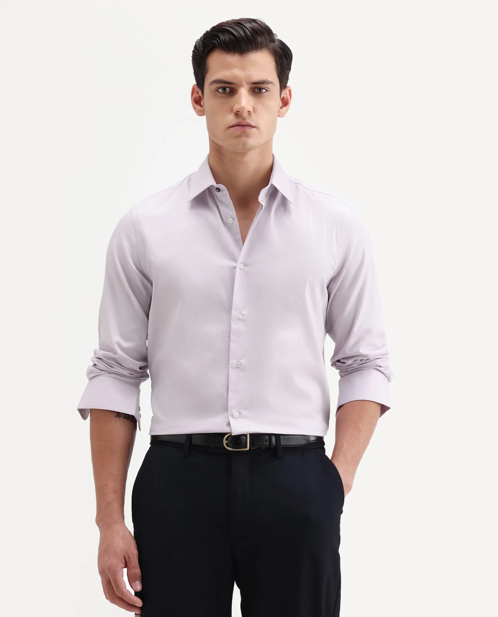 Rare Rabbit Men's Giro Light Purple Cotton Full Sleeve Spread Collar Regular Fit Plain Shirt