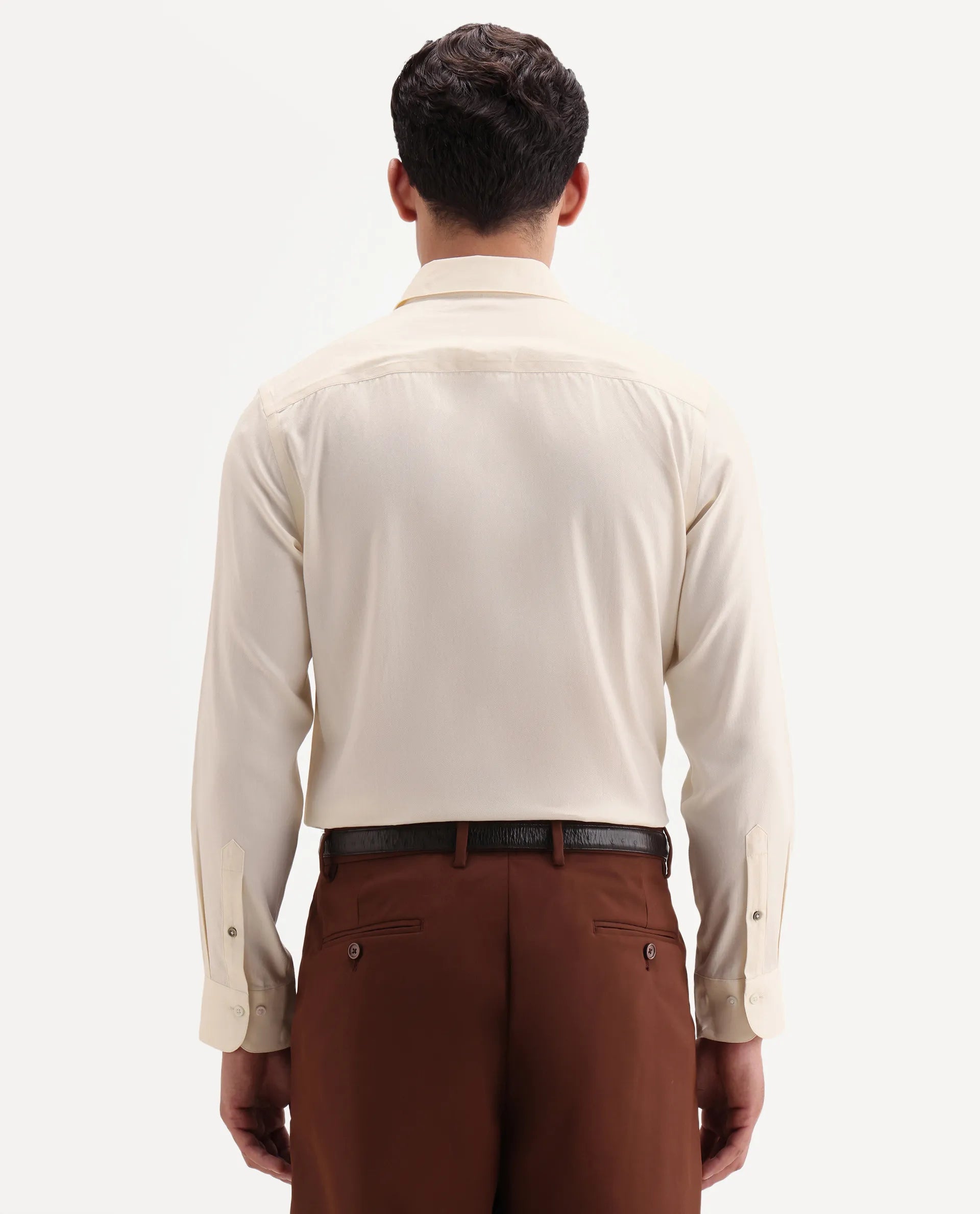 Rare Rabbit Men's Giro Light Yellow Cotton Full Sleeve Spread Collar Regular Fit Plain Shirt