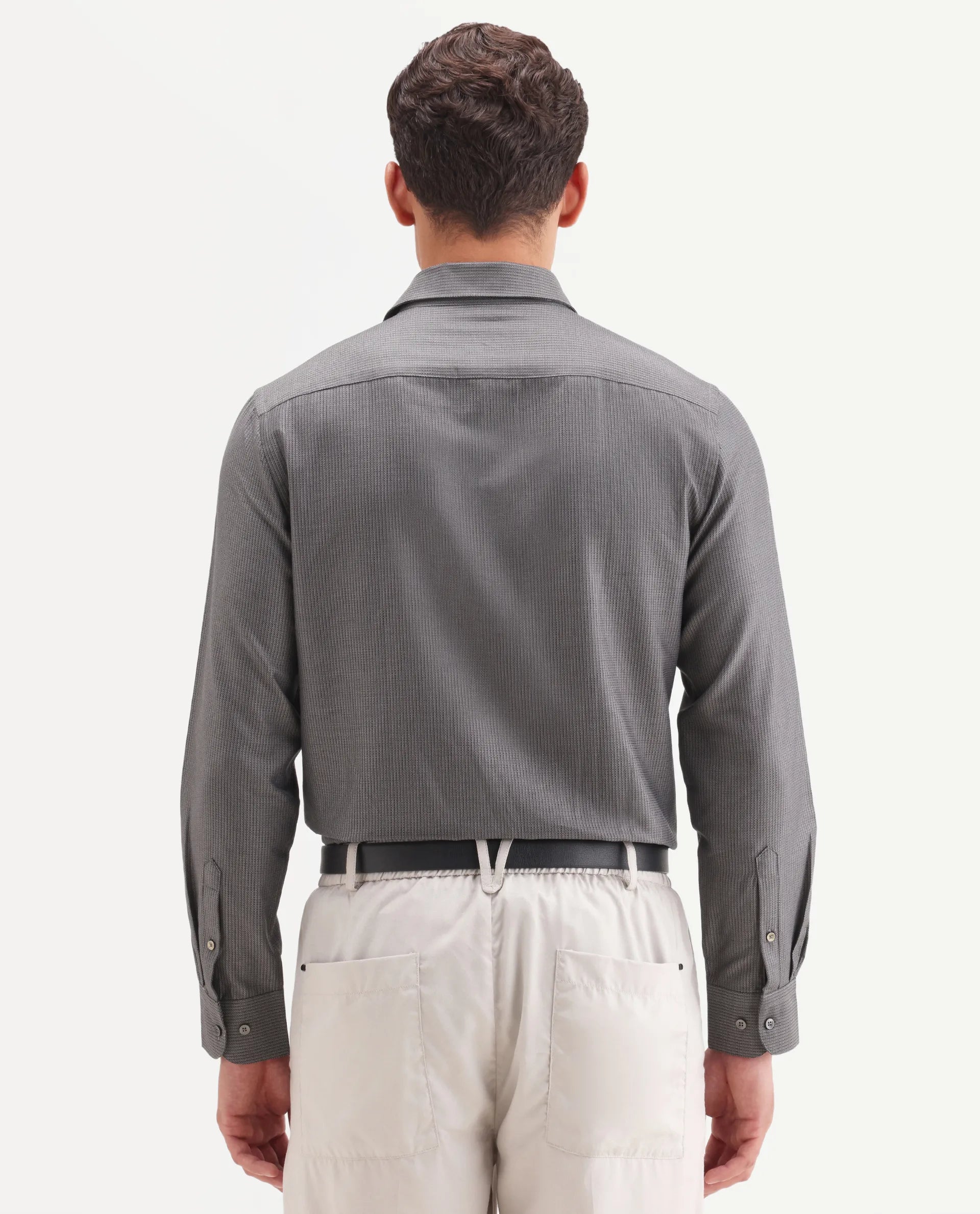 Rare Rabbit Men's Horm Dark Grey Cotton Fabric Full Sleeve Spread Collar Button Regular Plain Shirt