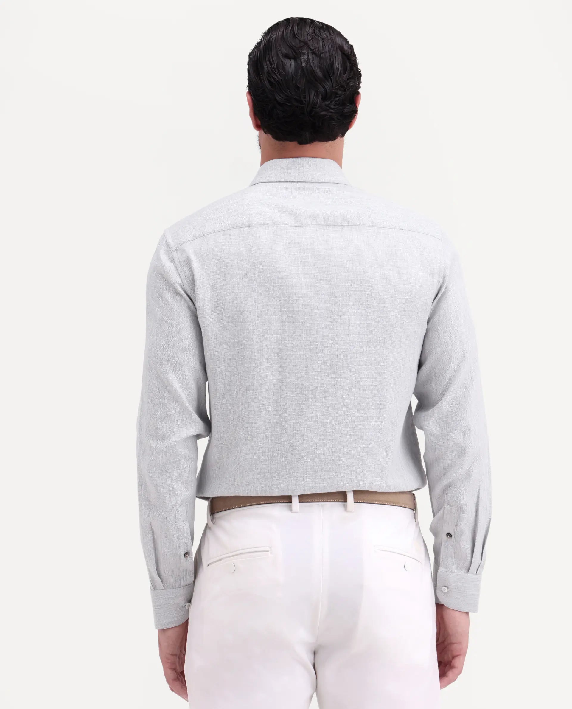 Rare Rabbit Men's Jovi Light Grey Cotton Blend Fabric Full Sleeve Spread Collar Button Regular Plain Shirt