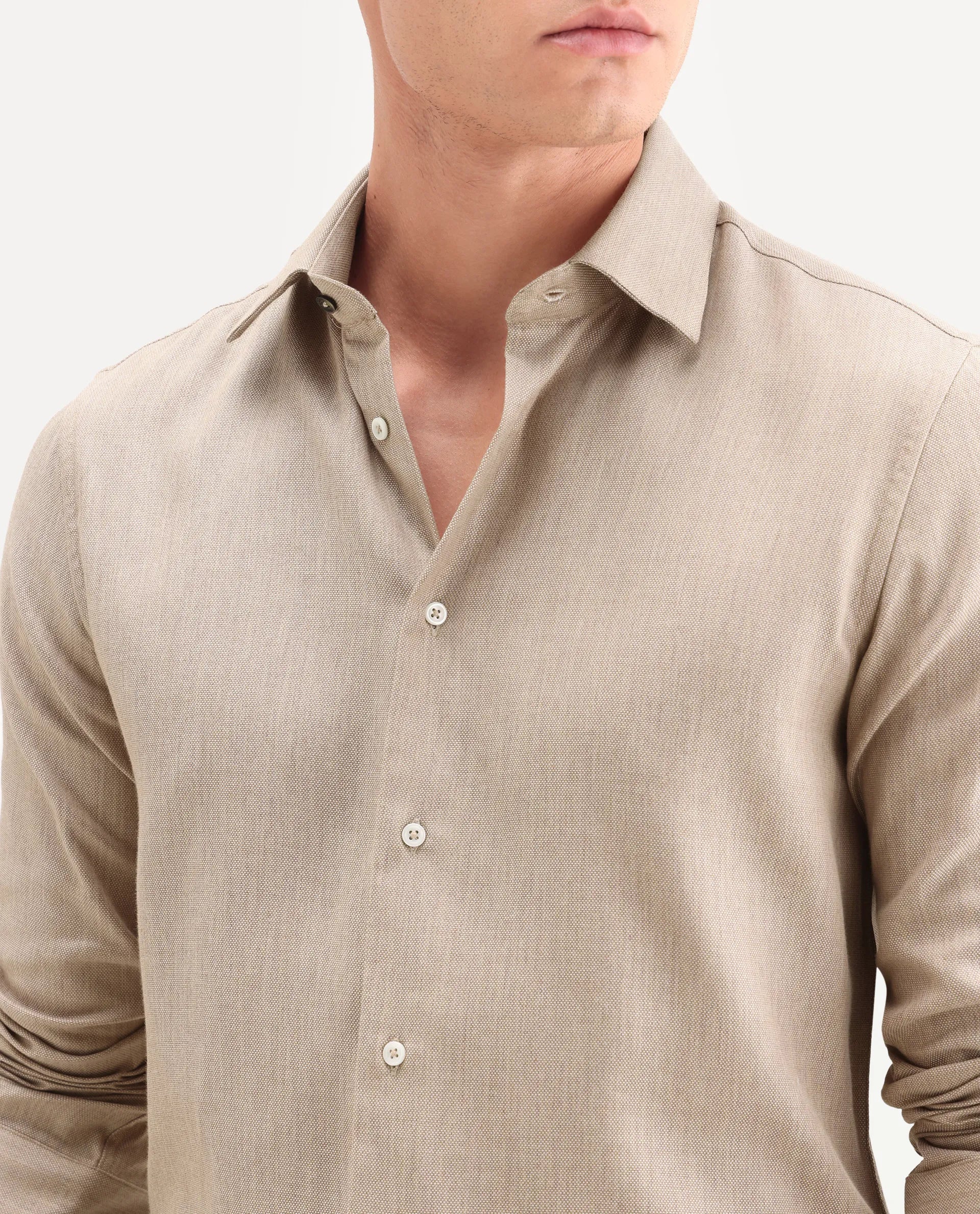 Rare Rabbit Men's Jovi Light Beige Cotton Blend Fabric Full Sleeve Spread Collar Button Regular Plain Shirt