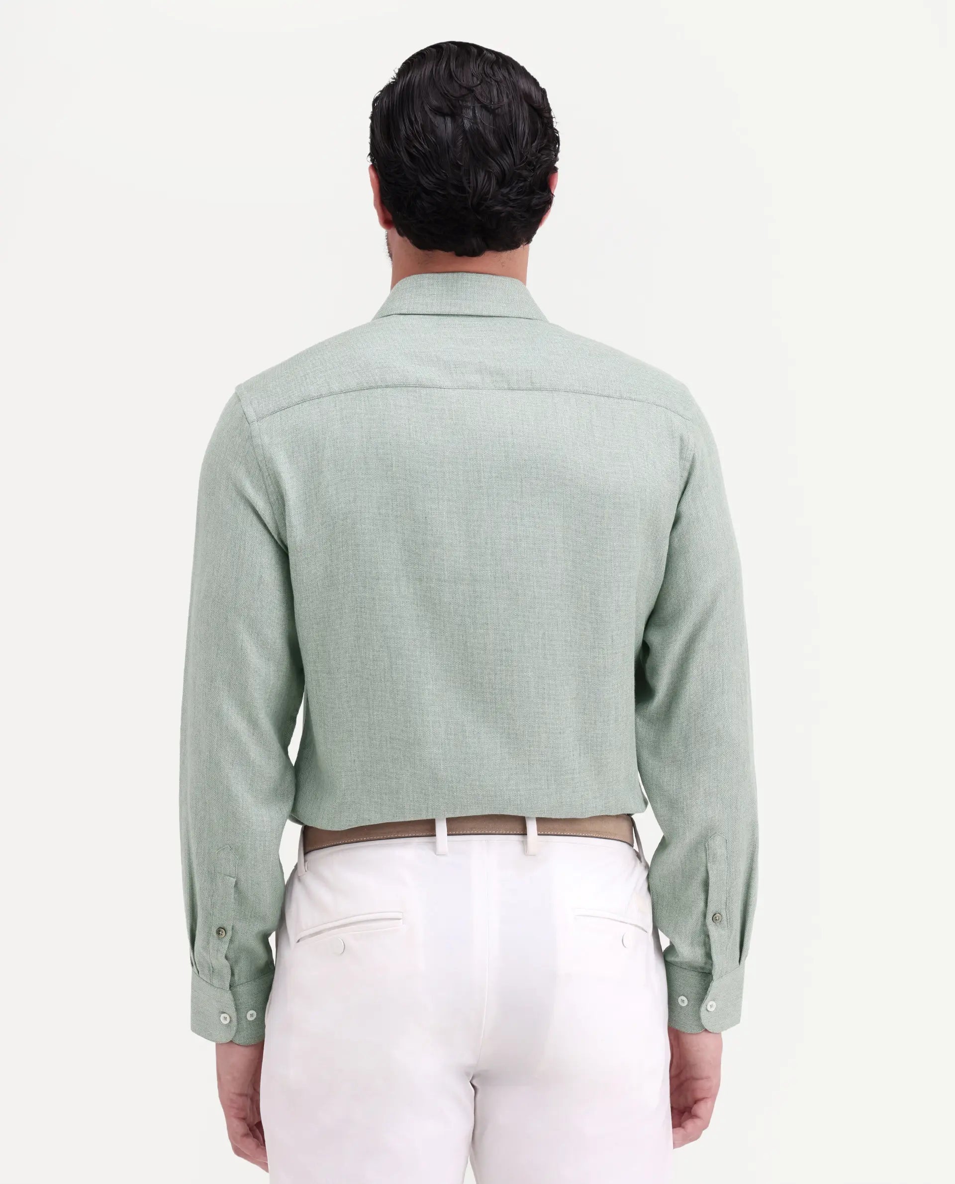 Rare Rabbit Men's Jovi Dusky Green Cotton Blend Fabric Full Sleeve Spread Collar Button Regular Plain Shirt