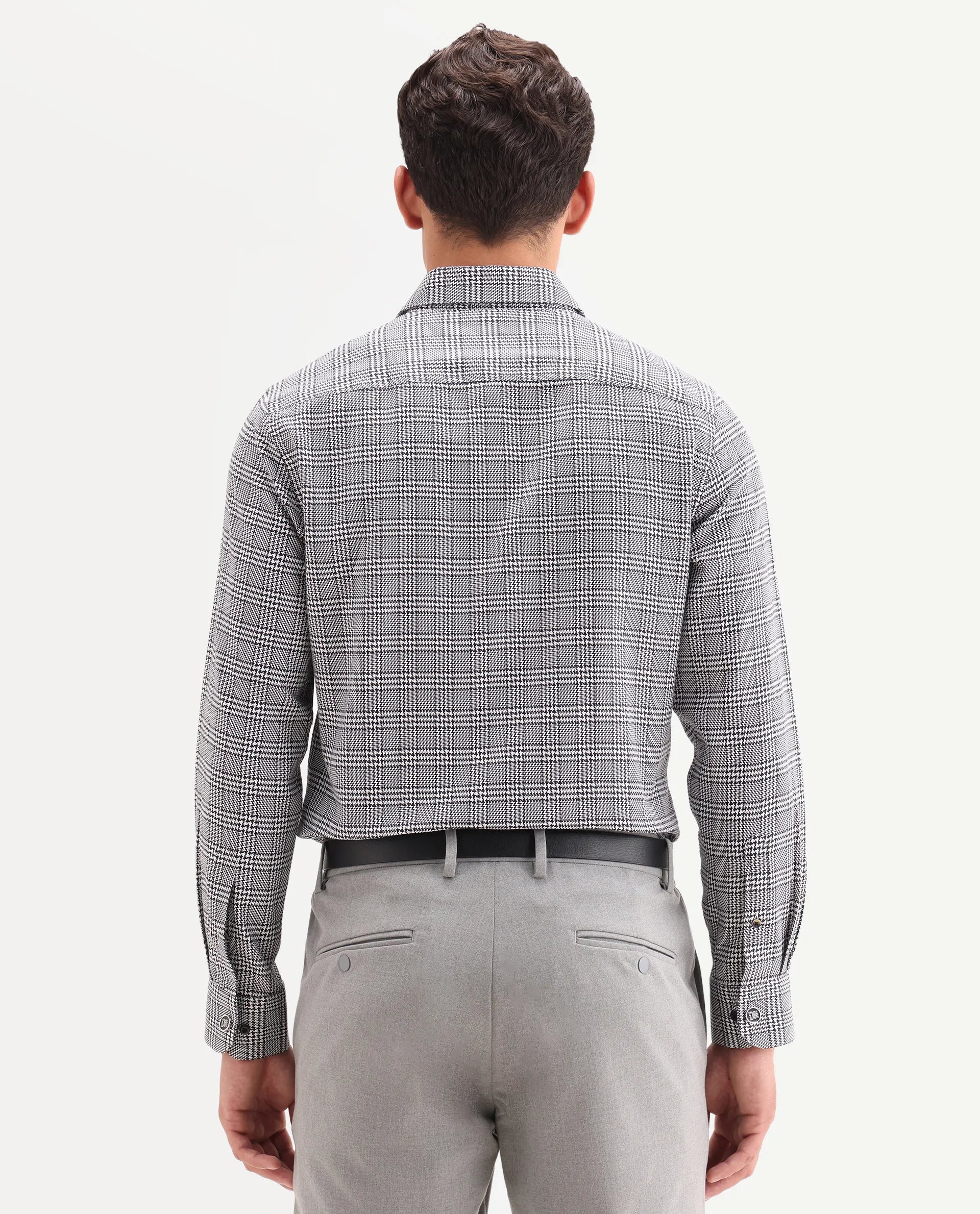 Rare Rabbit Men's Kate Black Cotton Fabric Full Sleeve Spread Collar Regular Checked Shirt