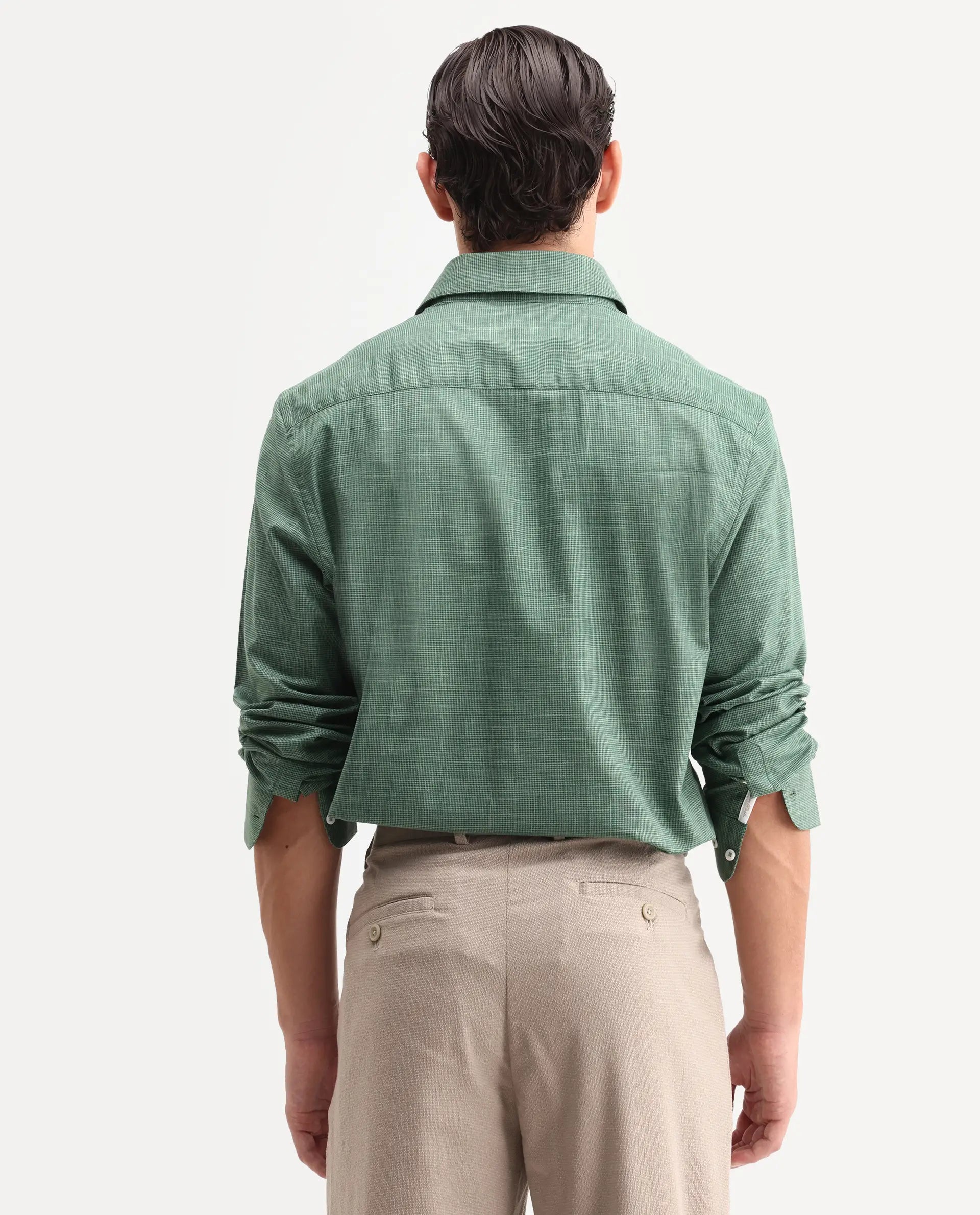 Rare Rabbit Men's Kenb Green Cotton Fabric Full Sleeve Spread Collar Button Regular Plain Shirt