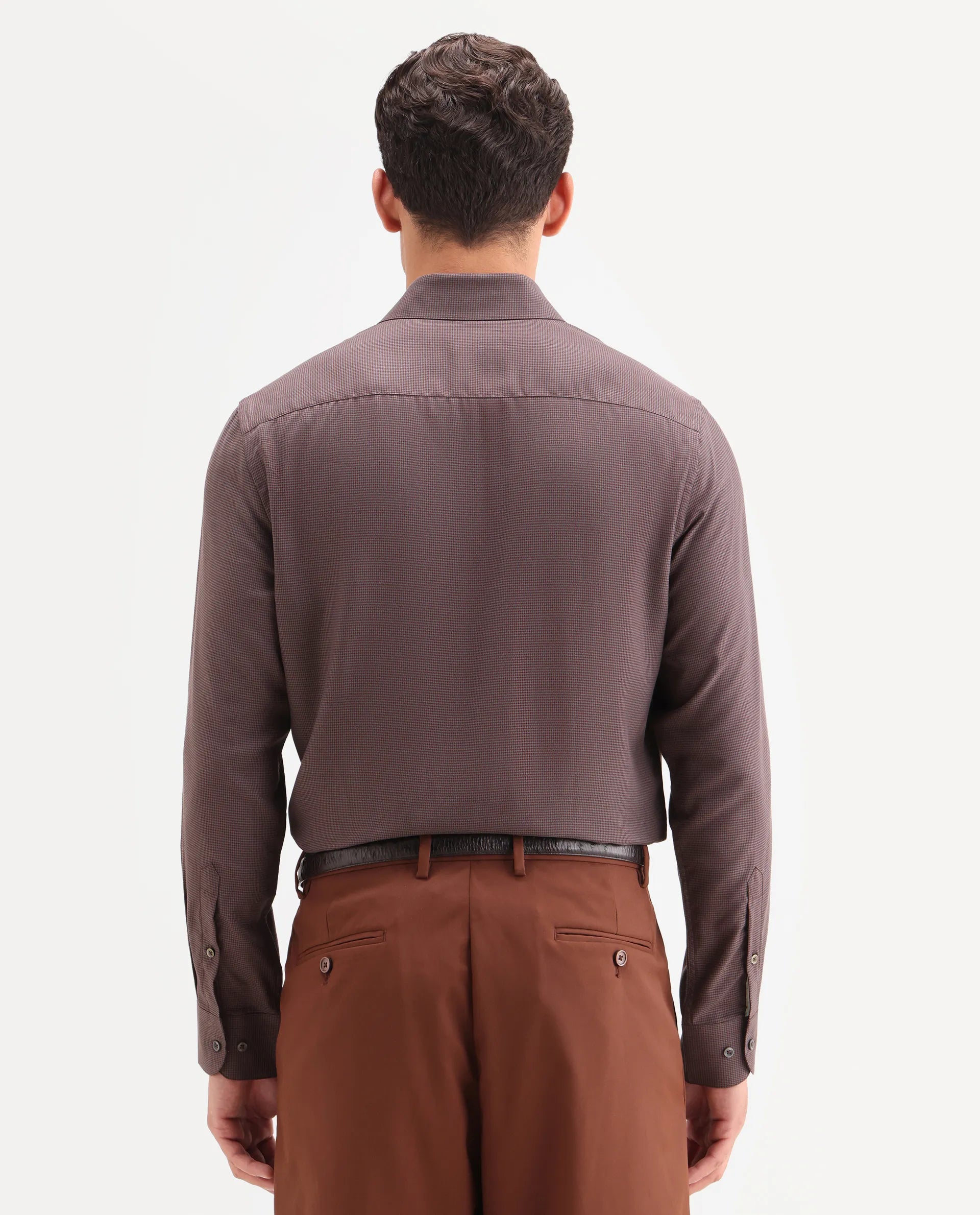 Rare Rabbit Men's Lume Maroon Tencel Fabric Full Sleeve Spread Collar Button Regular Plain Shirt