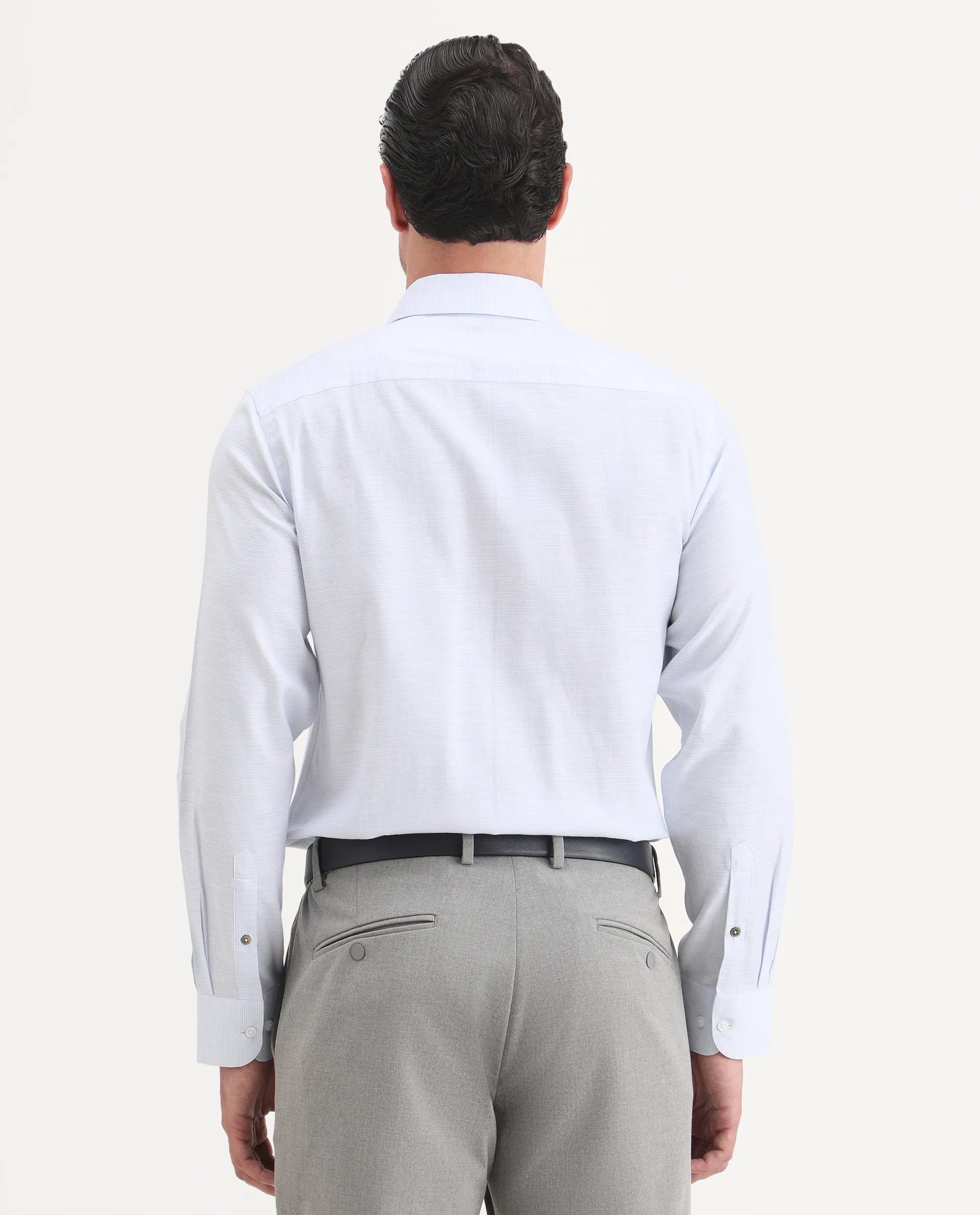 Rare Rabbit Men's Reef Light Blue Cotton Fabric Full Sleeve Spread Collar Button Regular Plain Shirt