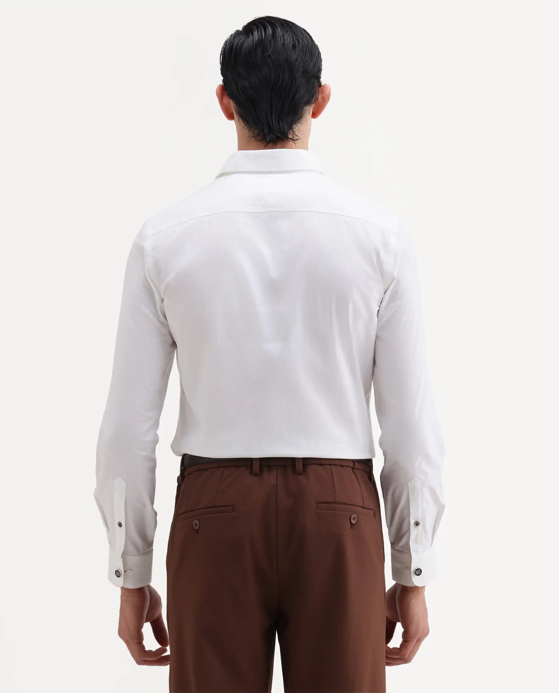 Rare Rabbit Men's Rutho White Cotton Full Sleeve Spread Collar Regular Fit Plain Shirt