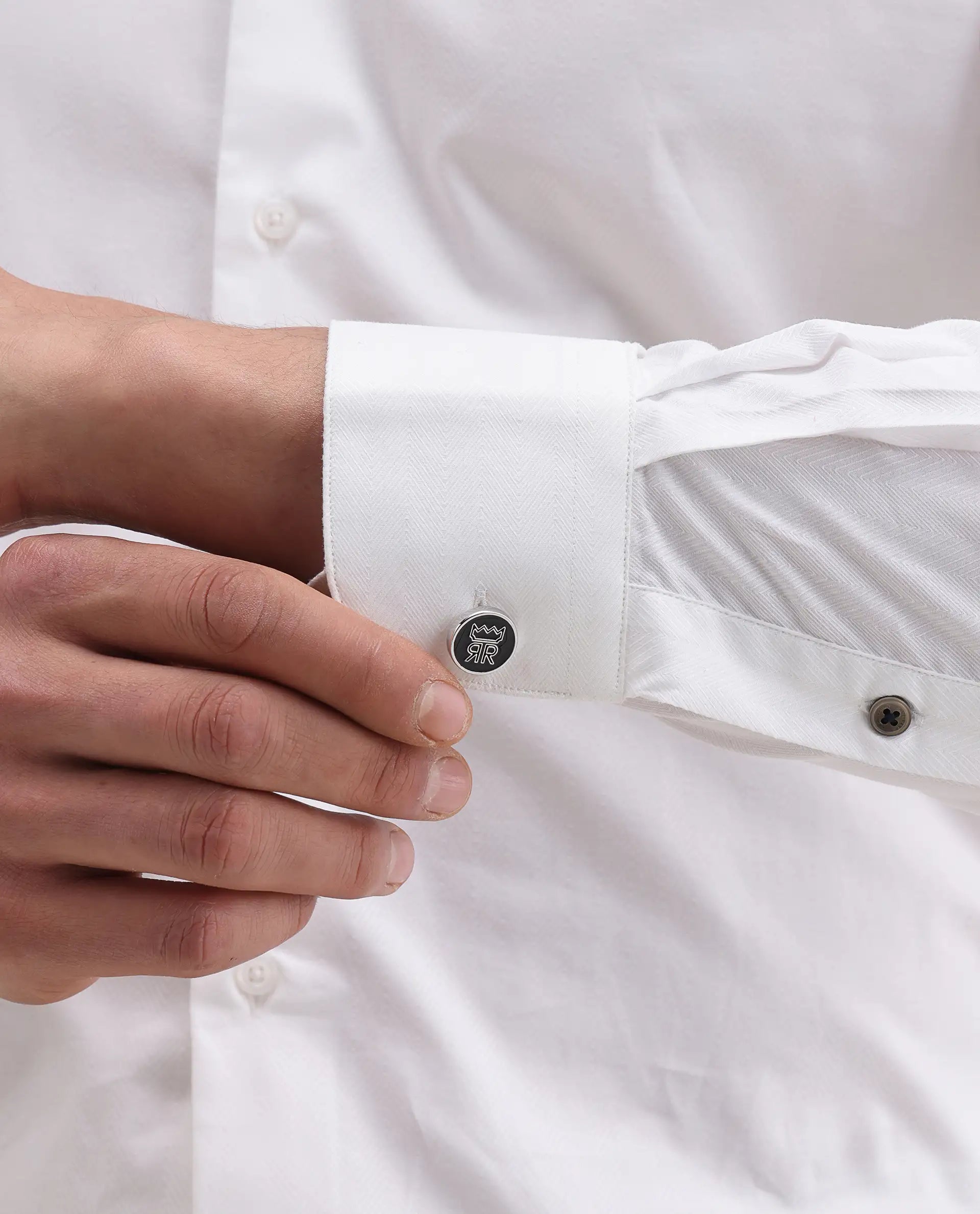 Rare Rabbit Men's Rutho White Cotton Full Sleeve Spread Collar Regular Fit Plain Shirt