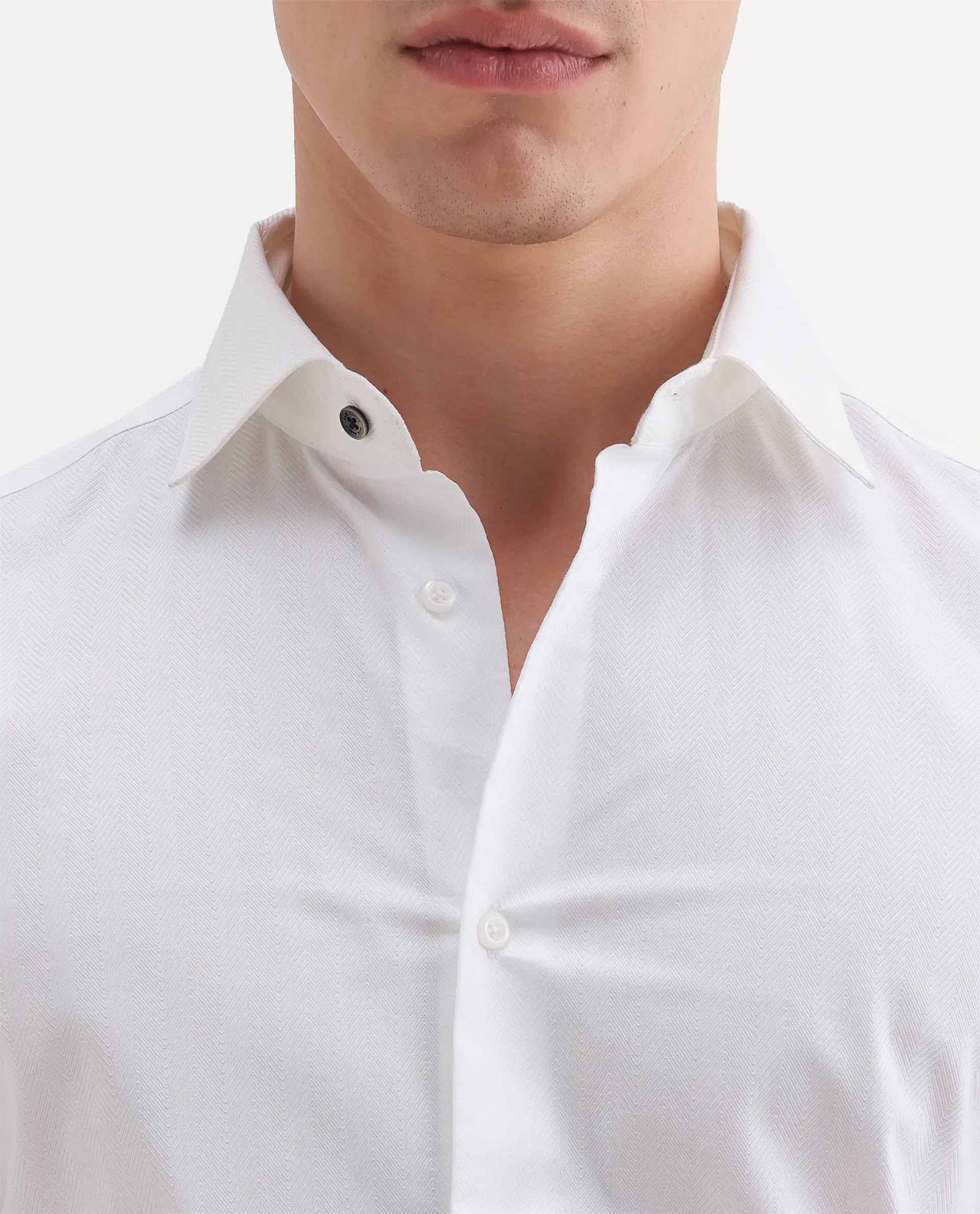 Rare Rabbit Men's Rutho White Cotton Full Sleeve Spread Collar Regular Fit Plain Shirt