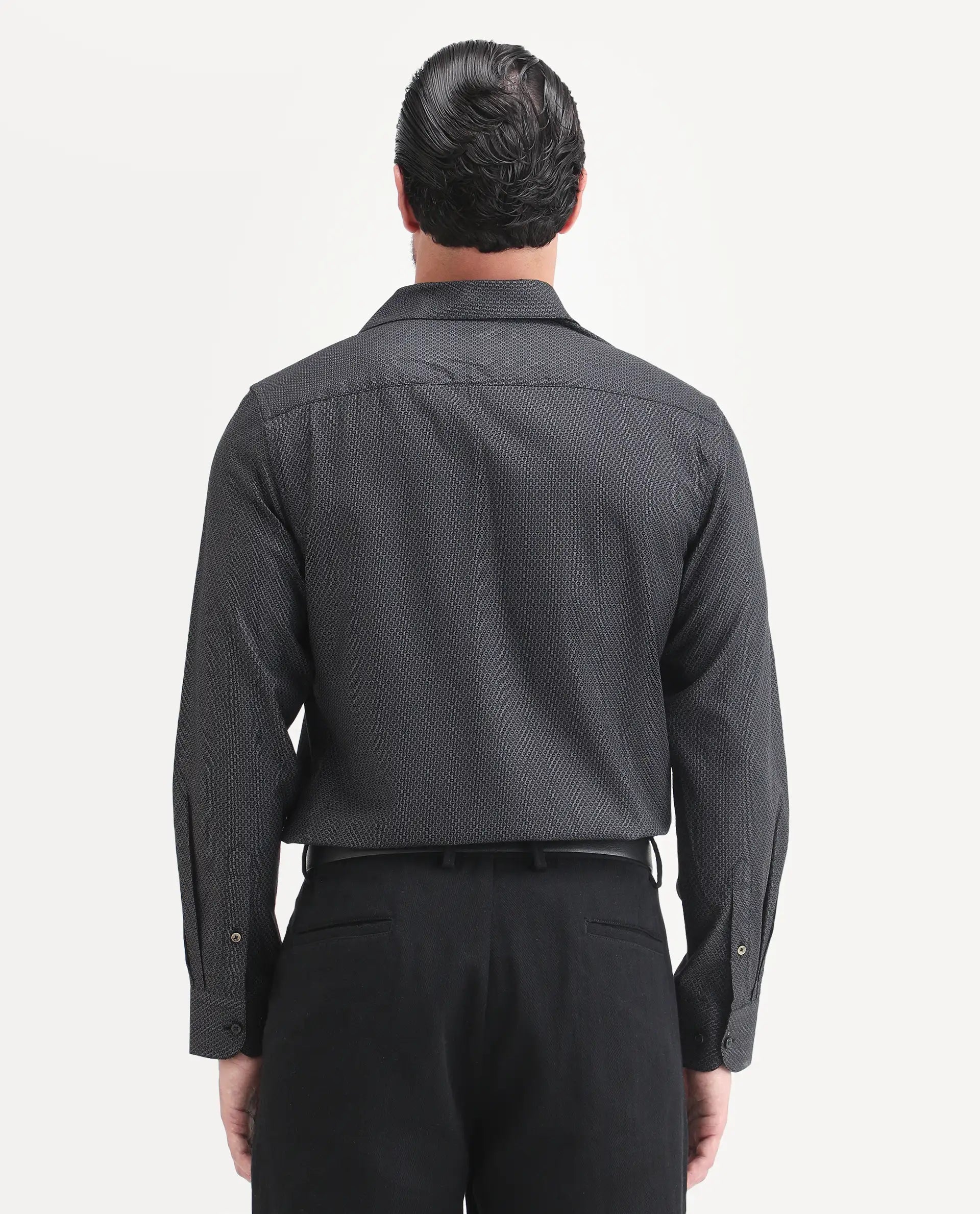 Rare Rabbit Men's Soga Black Cotton Fabric Full Sleeve Spread Collar Button Regular Geometric Print Shirt