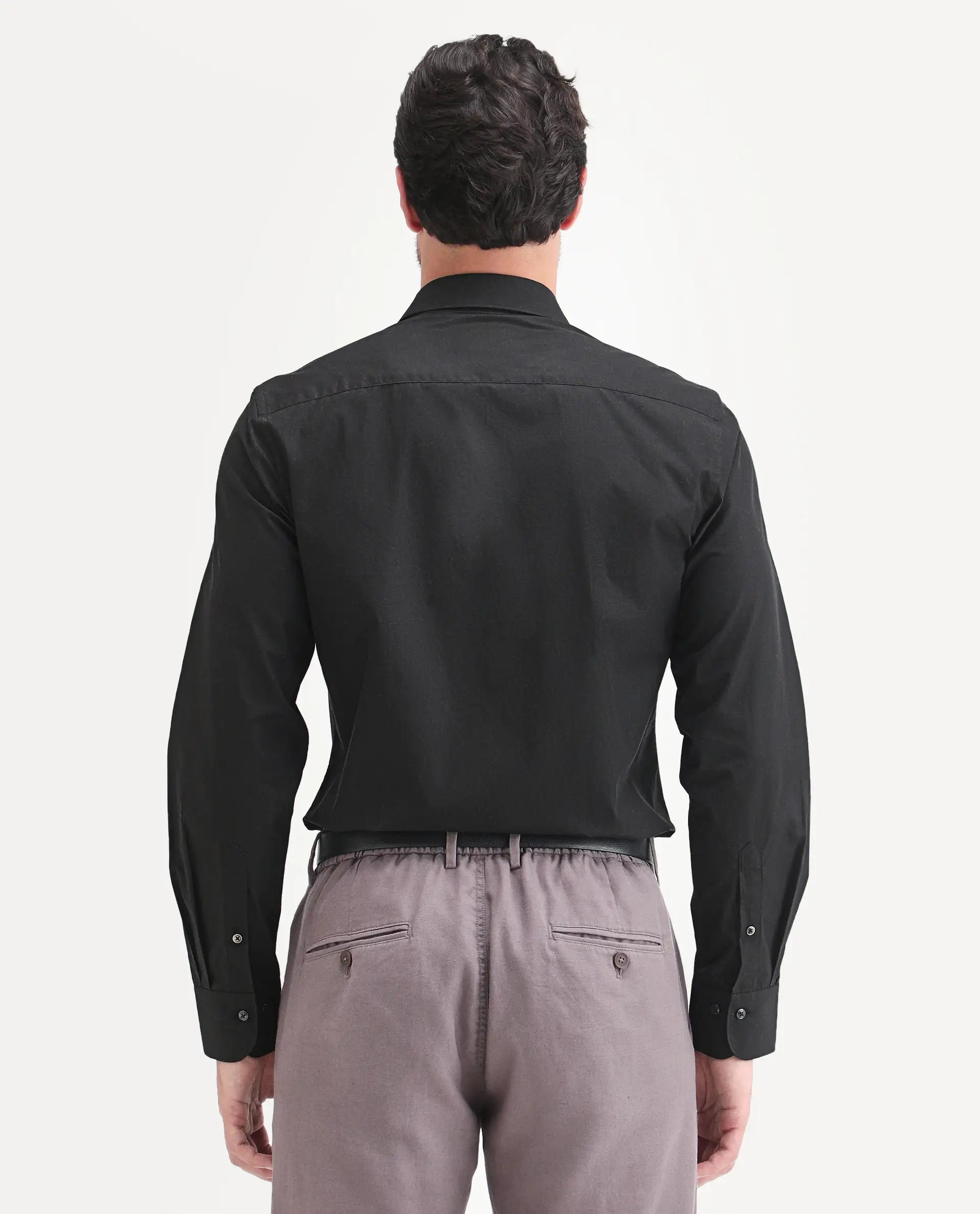 Rare Rabbit Men's Trev Black Cotton Fabric Full Sleeve Spread Collar Regular Striped Shirt