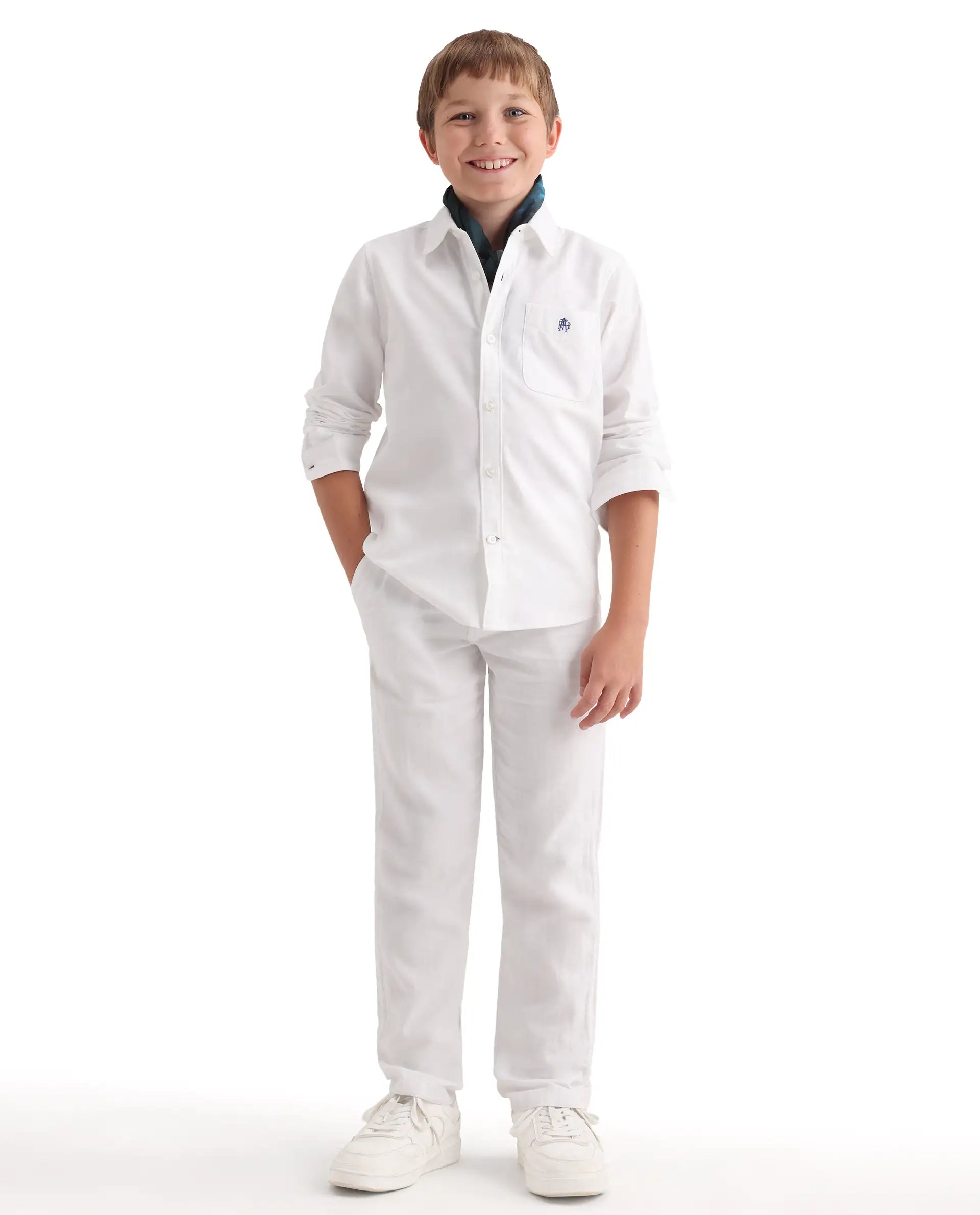 Rare Ones Kids Jacos-26 White Cotton Fabric Button Closure Regular Fit Shirt