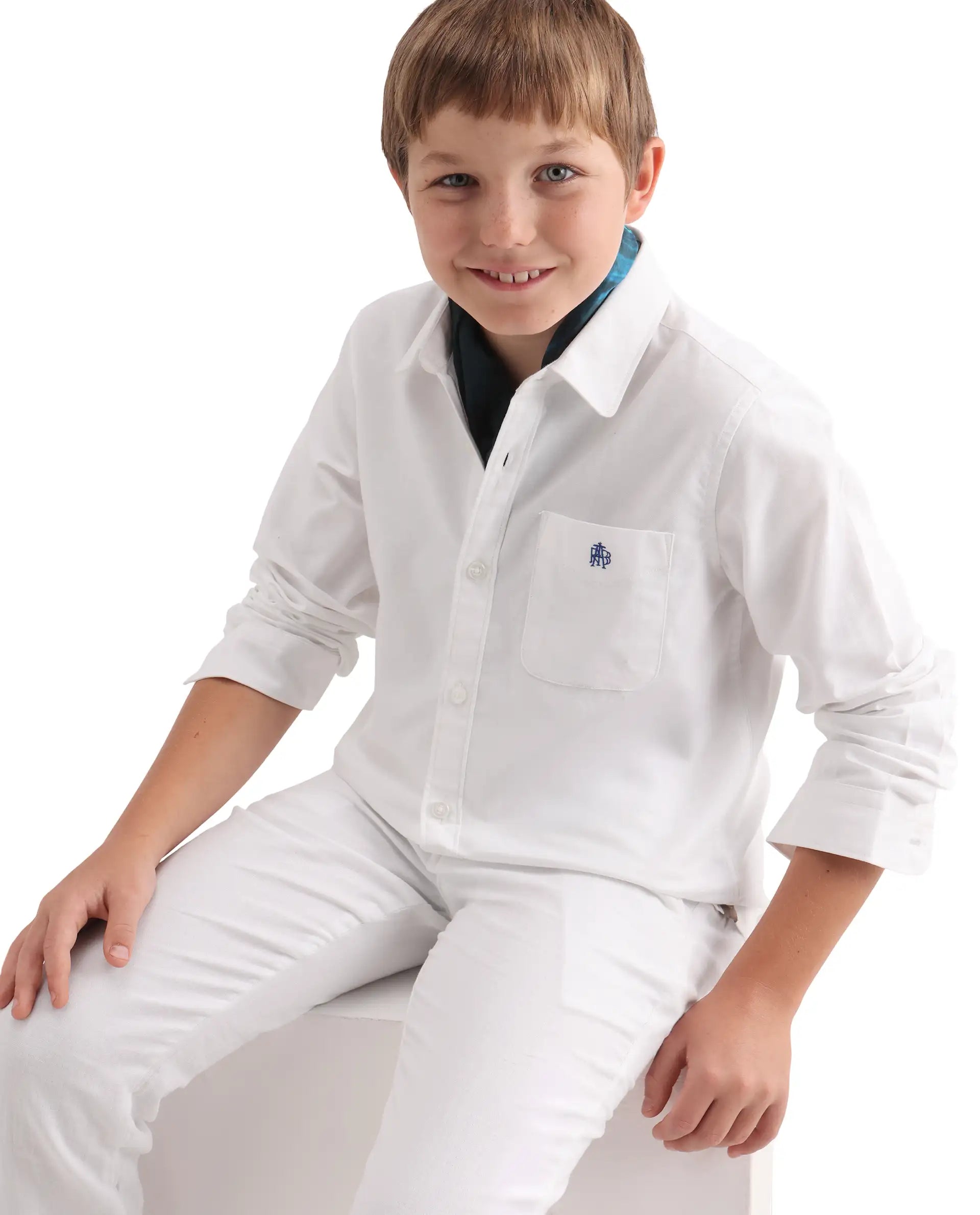 Rare Ones Kids Jacos-26 White Cotton Fabric Button Closure Regular Fit Shirt