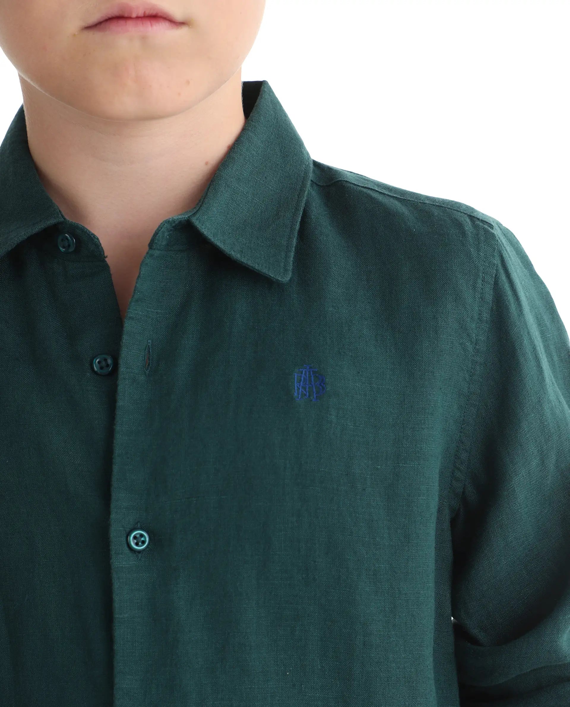 Rare Ones Kids Linot-Fs Dark Green Linen Blend Button Closure Regular Fit Shirt
