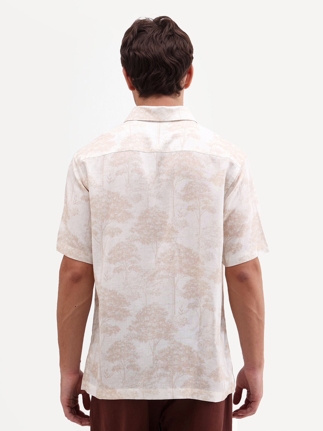 Rare Rabbit Men's Fero White Viscose Fabric Half Sleeve Spread Collar Regular Abstract Print Shirt