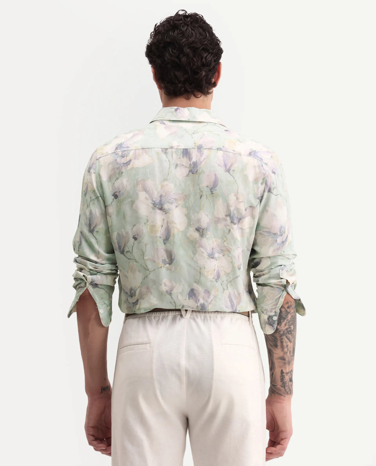 Rare Rabbit Men's Flows Off White Viscose Fabric Full Sleeve Spread Collar Regular Floral Print Shirt
