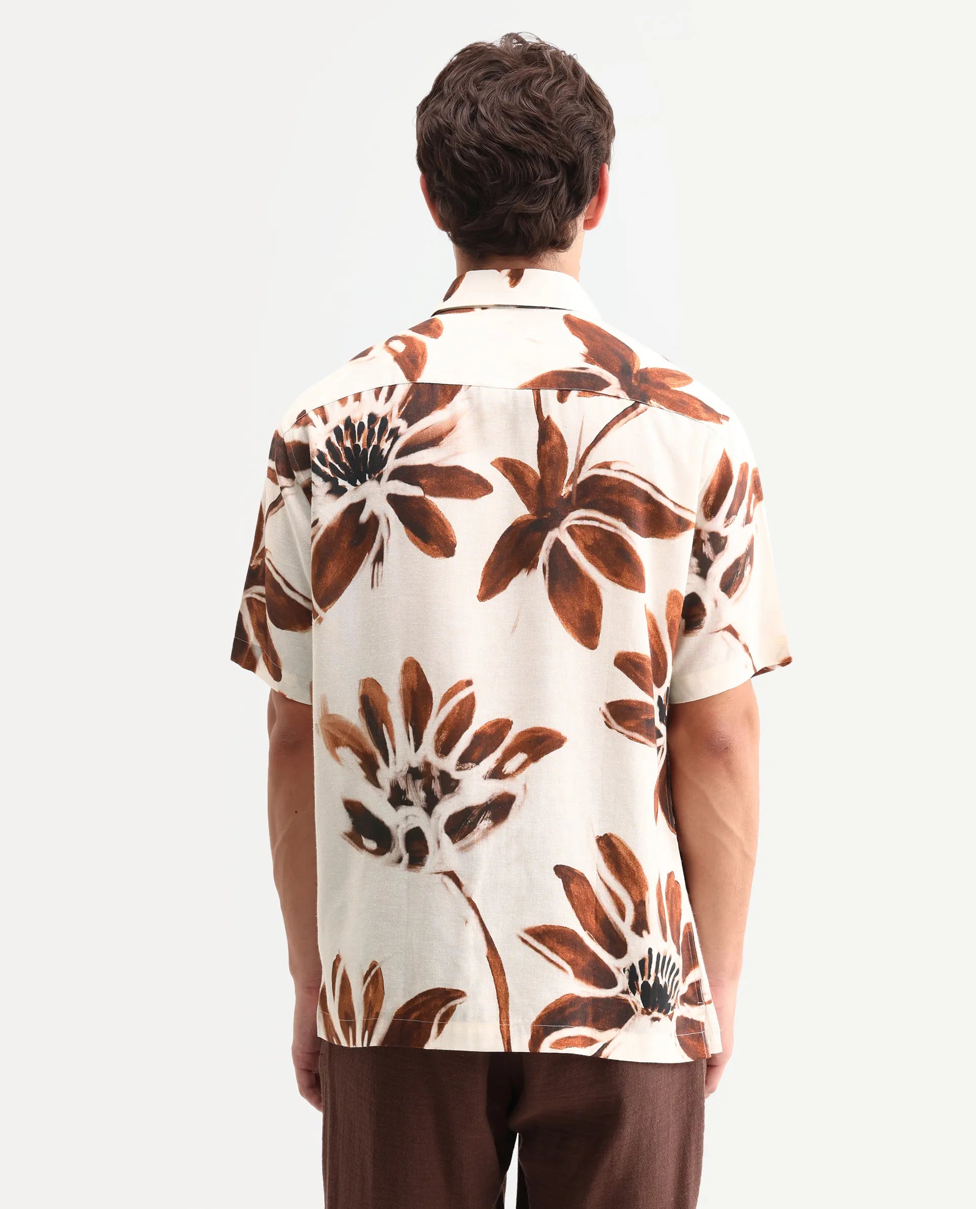 Rare Rabbit Men's Zeno Beige Viscose Fabric Half Sleeve Spread Collar Regular Floral Print Shirt