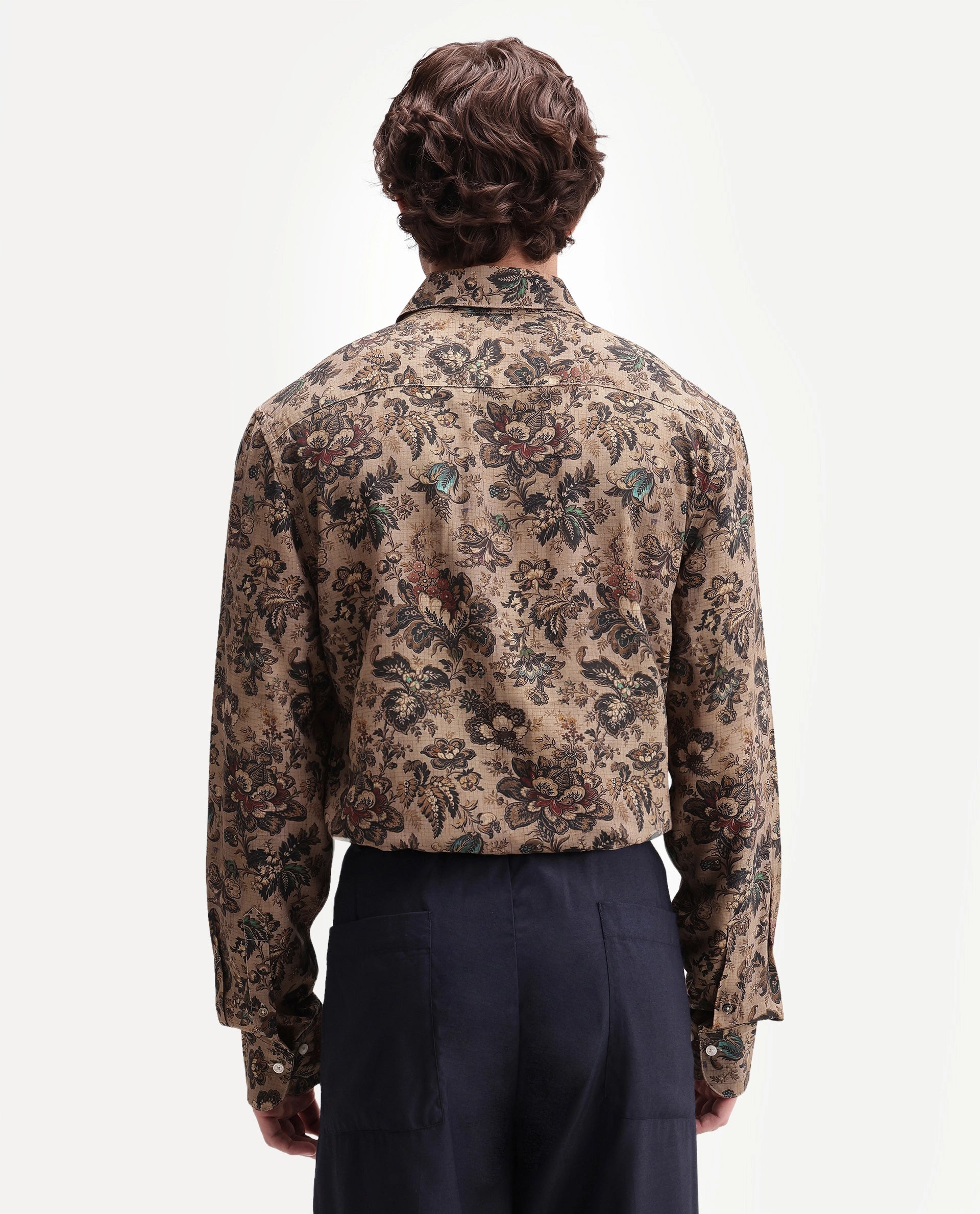 Rare Rabbit Men's Kurn Beige Viscose Fabric Full Sleeve Spread Collar Regular Floral Print Shirt