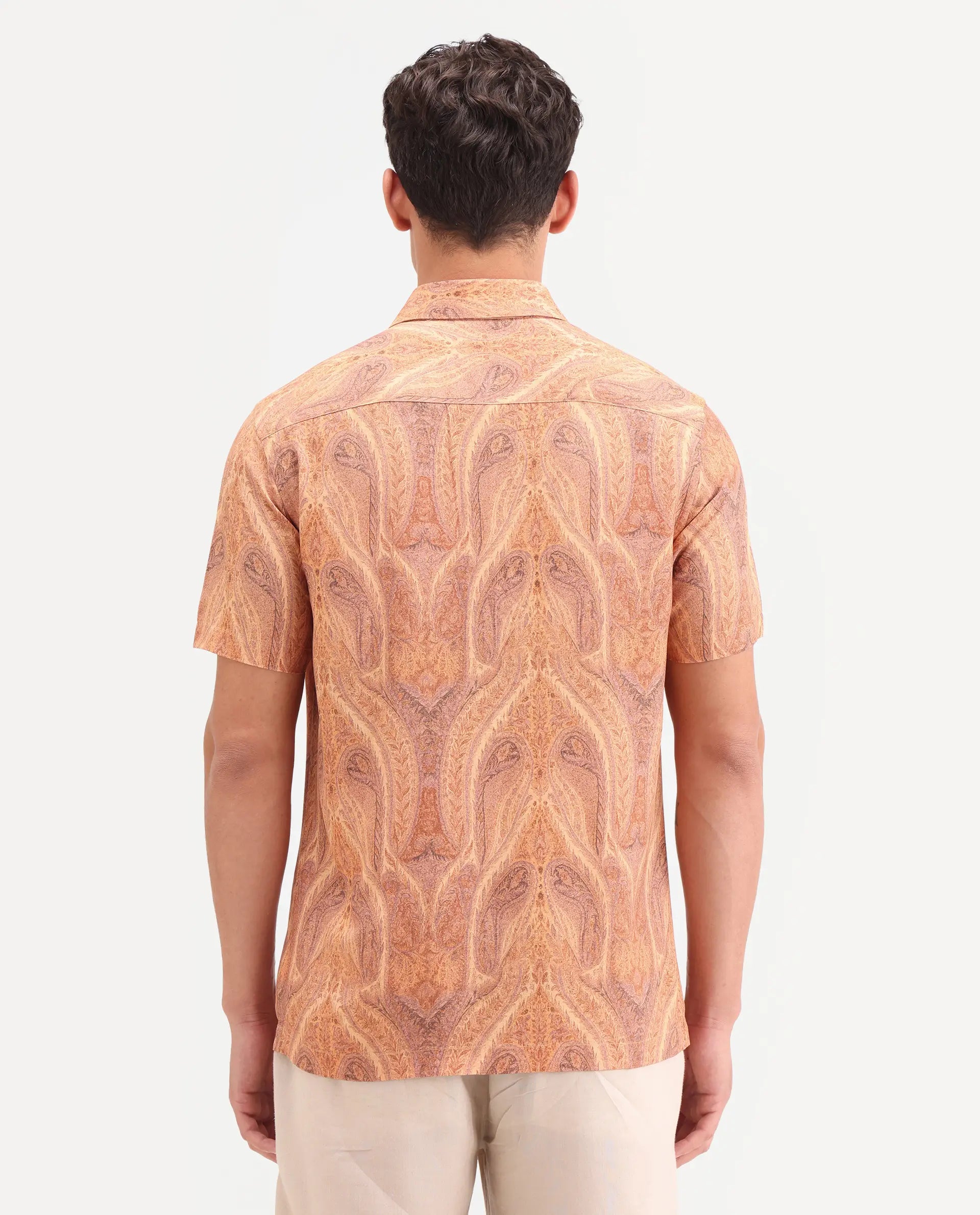 Rare Rabbit Men's Moru Beige Viscose Fabric Full Sleeve Spread Collar Regular Paisley Print Shirt