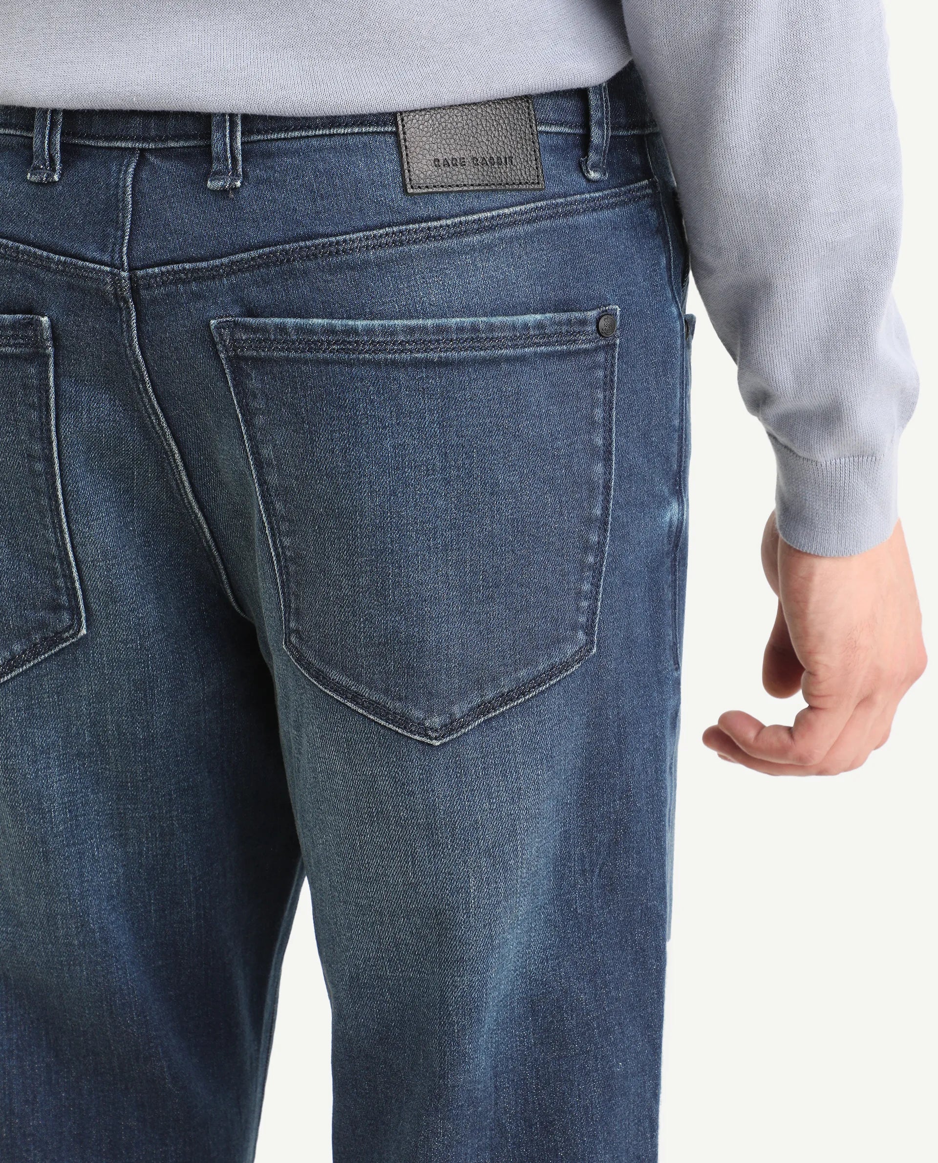 Rare Rabbit Men's Rilo M Dark Blue Cotton Blend Fabric Morris Regular Plain Jeans