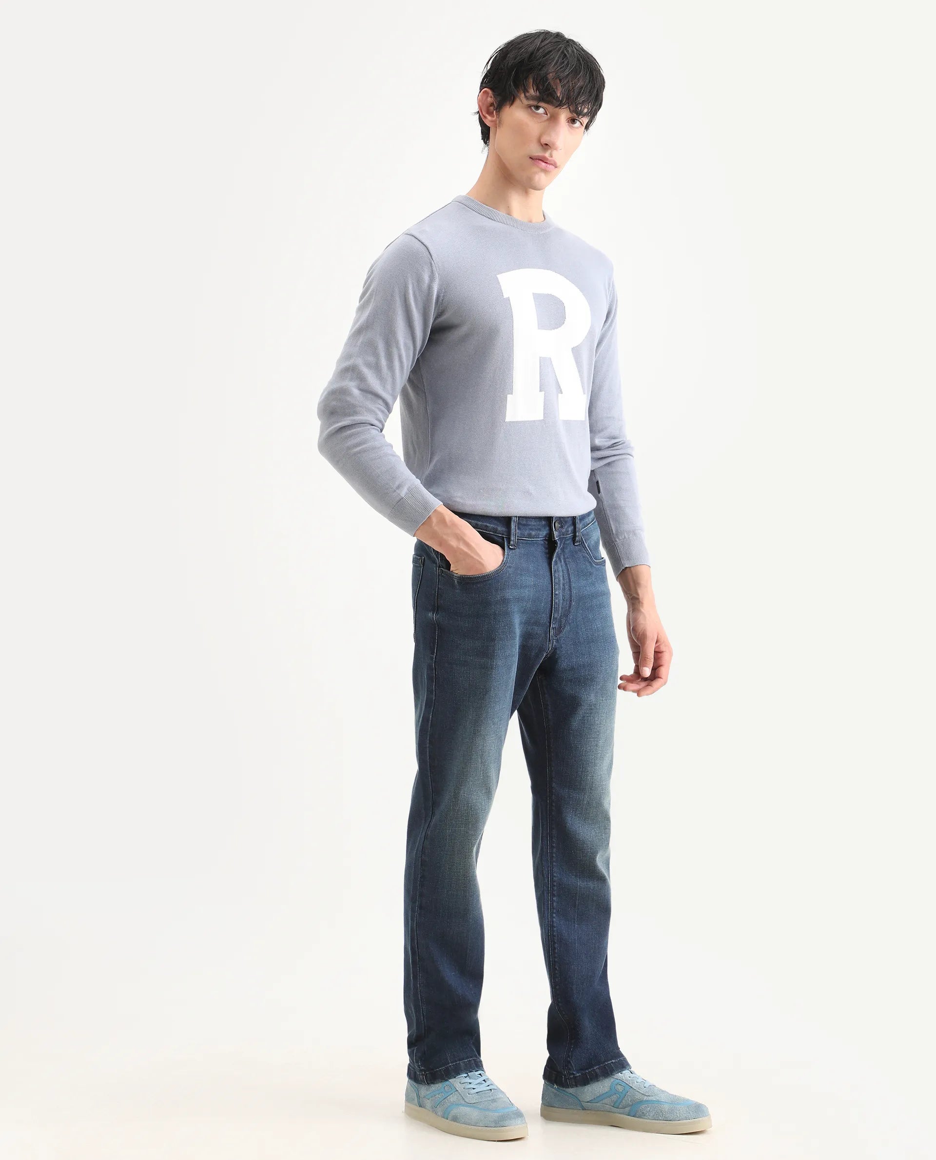 Rare Rabbit Men's Rilo M Dark Blue Cotton Blend Fabric Morris Regular Plain Jeans