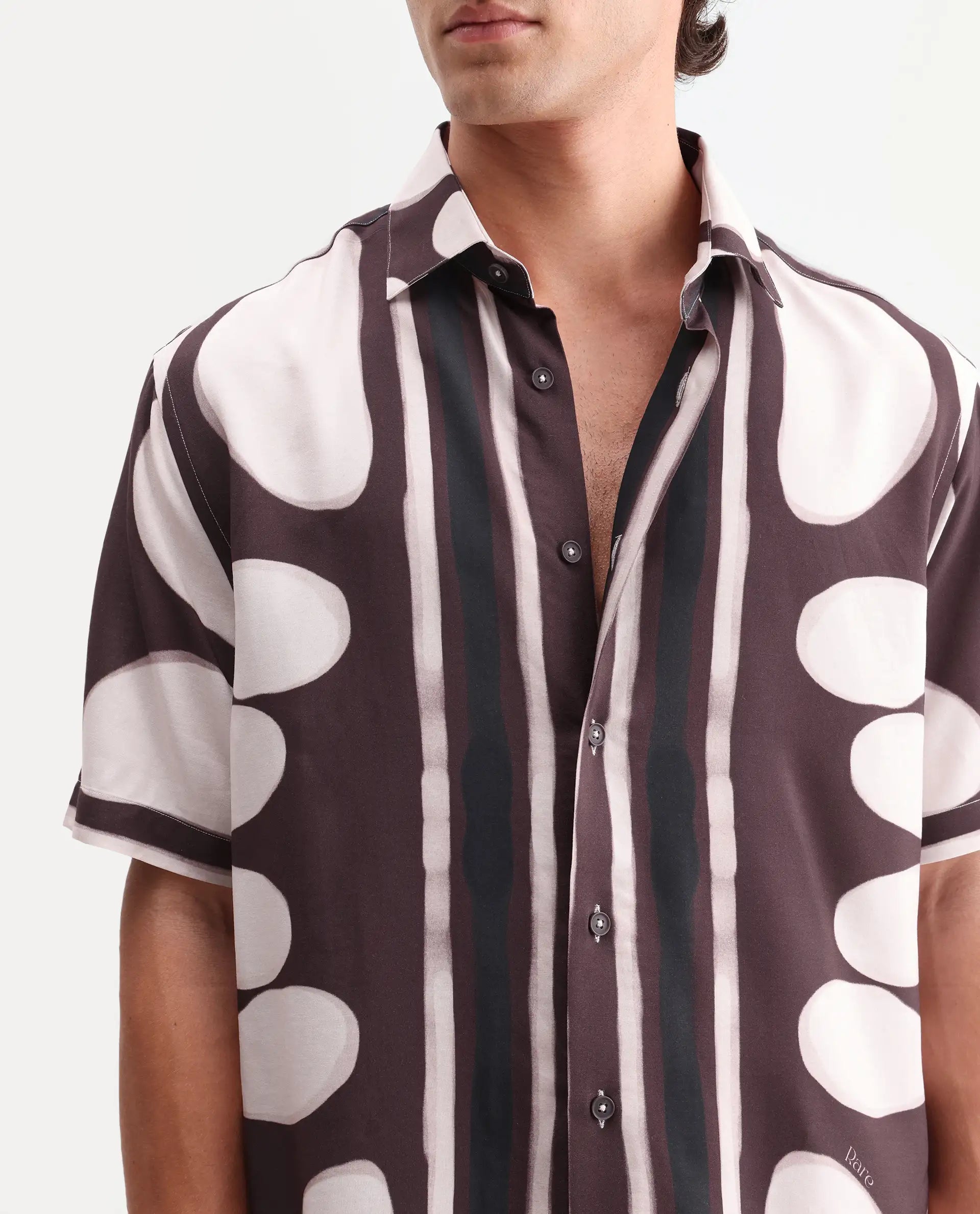 Rare Rabbit Men's Rown Brown Viscose Fabric Spread Collar Regular Abstract Print Shirt