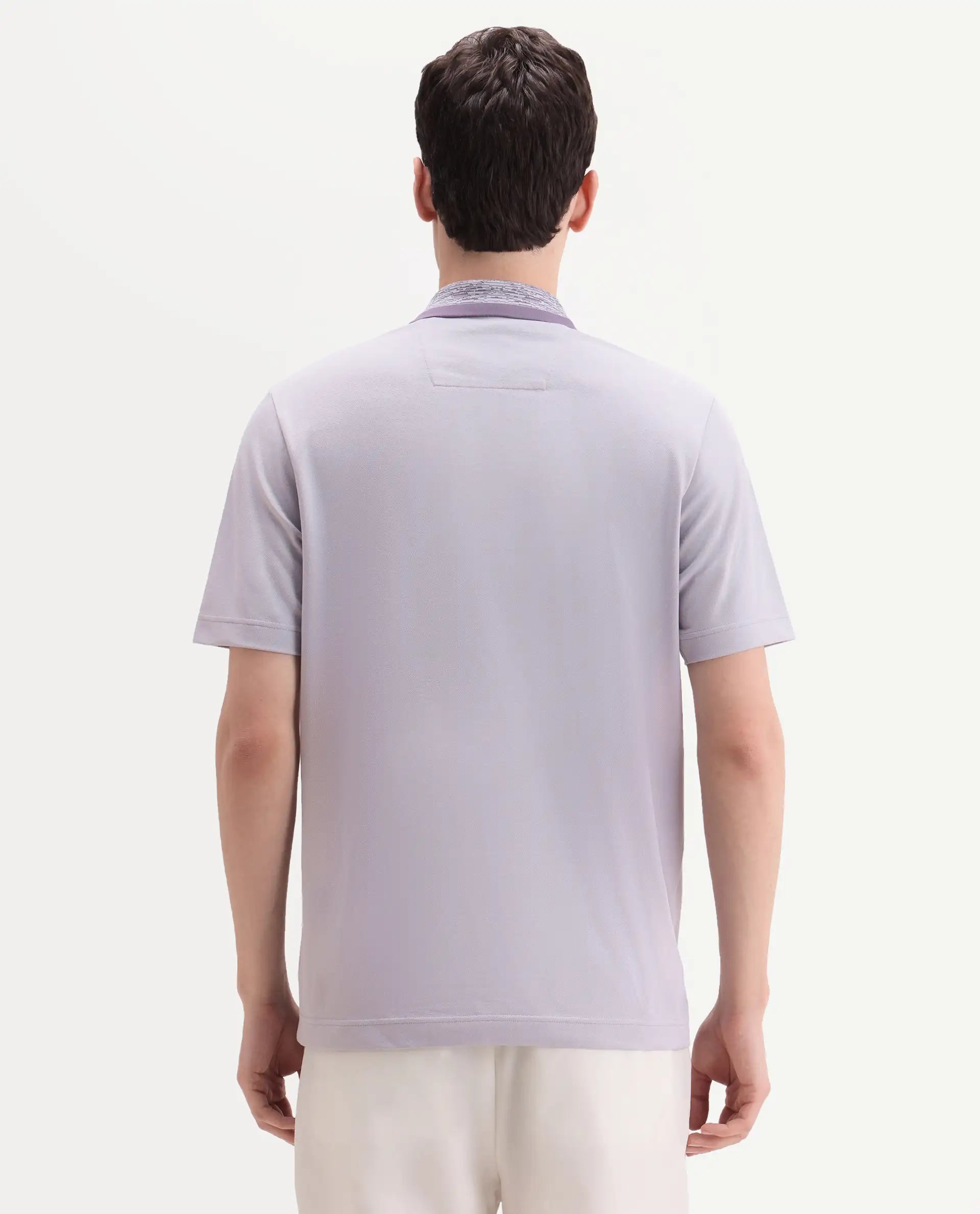 Rare Rabbit Men's Spalo Purple Cotton Blend Fabric Half Sleeve Spread Collar Regular Plain Polo