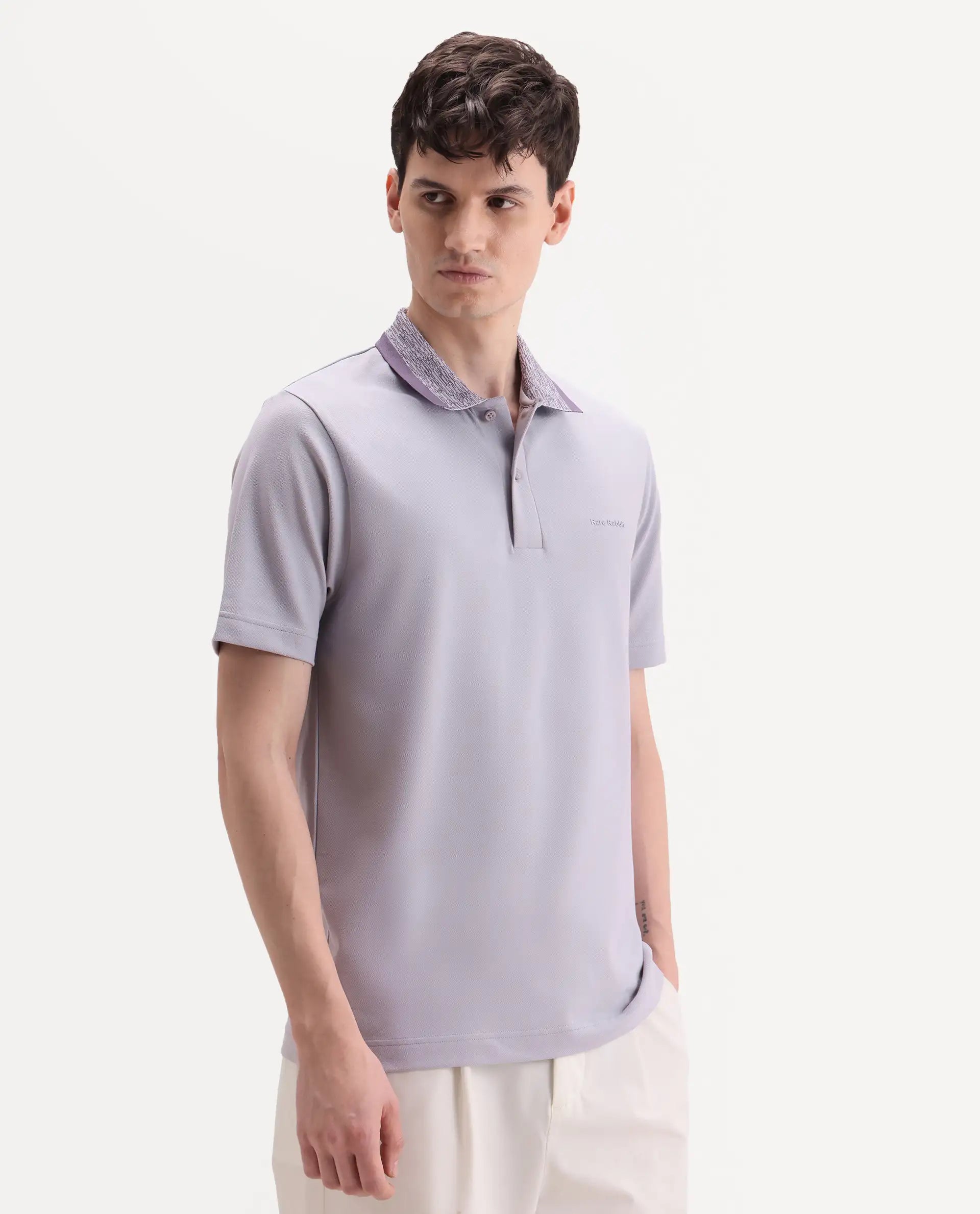 Rare Rabbit Men's Spalo Purple Cotton Blend Fabric Half Sleeve Spread Collar Regular Plain Polo
