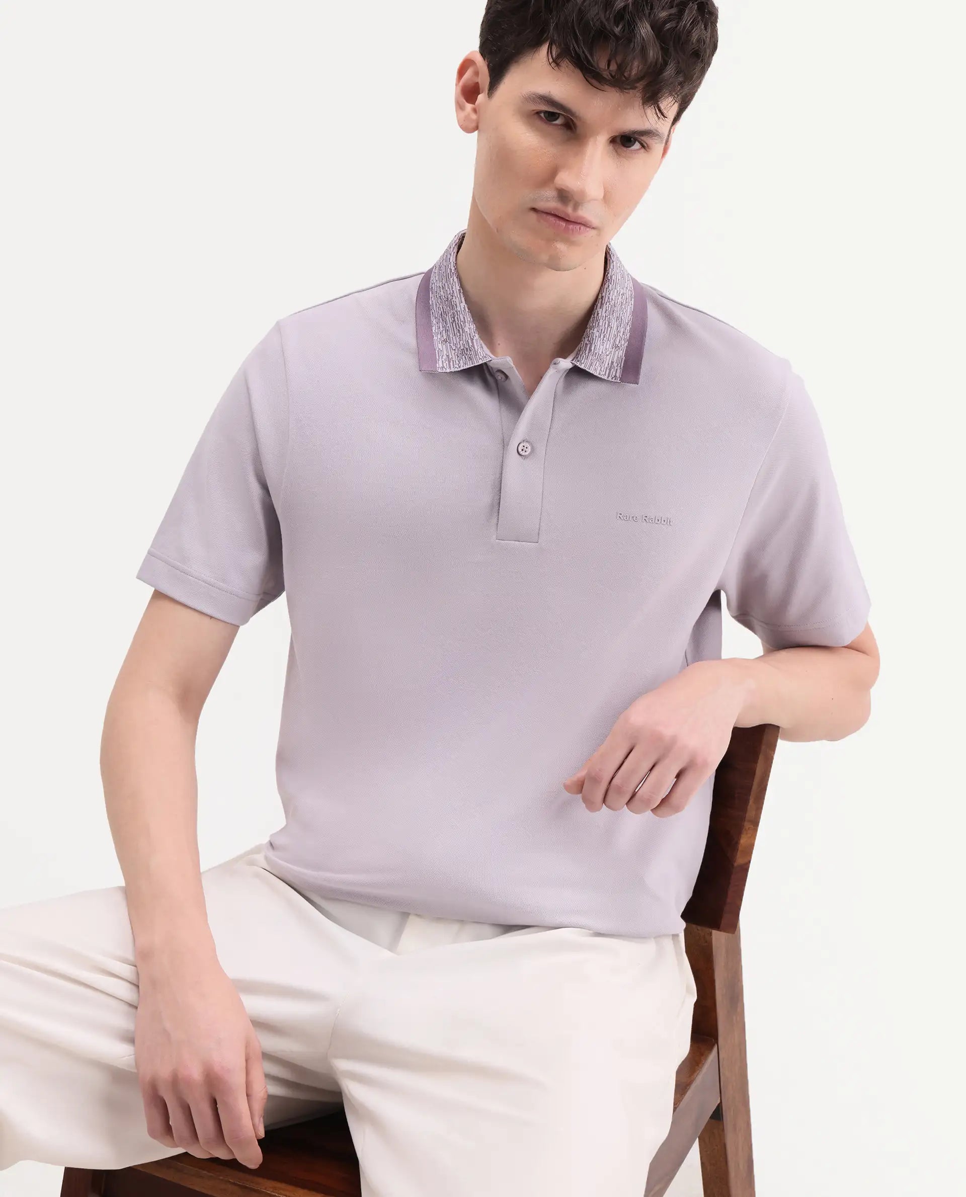 Rare Rabbit Men's Spalo Purple Cotton Blend Fabric Half Sleeve Spread Collar Regular Plain Polo