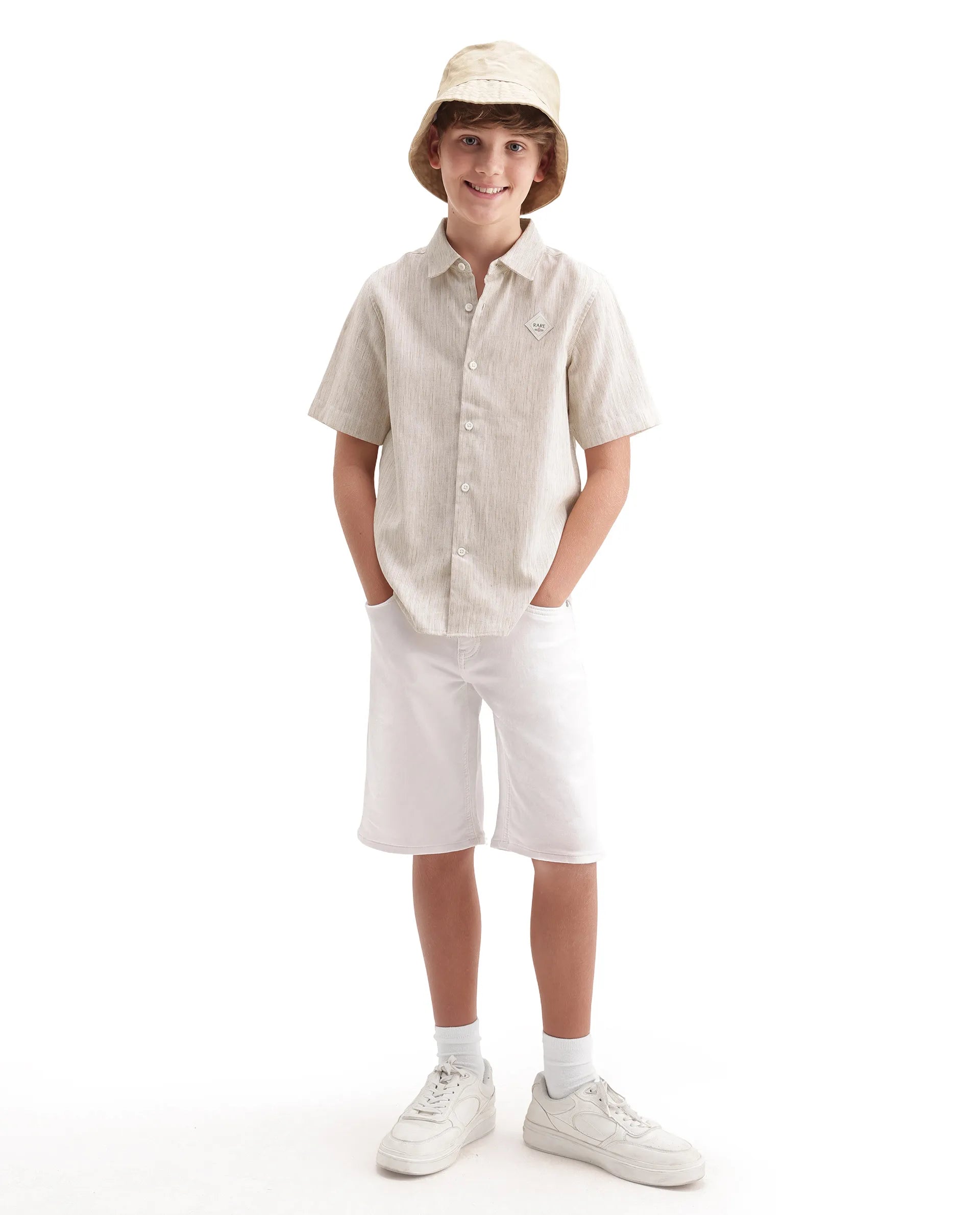 Rare Ones Kids Nobil Light Beige Linen Blend Button Closure Regular Fit Shirt