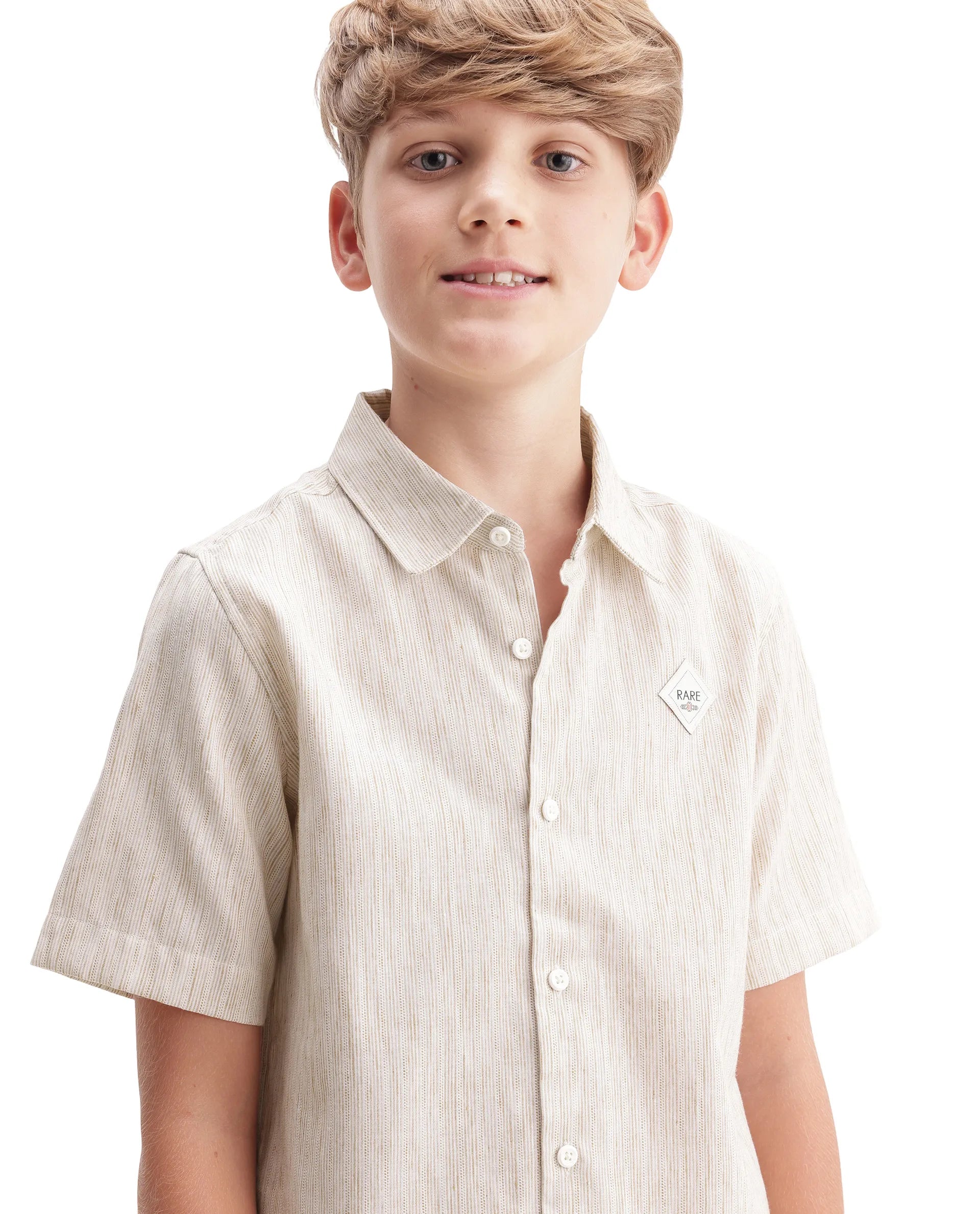 Rare Ones Kids Nobil Light Beige Linen Blend Button Closure Regular Fit Shirt