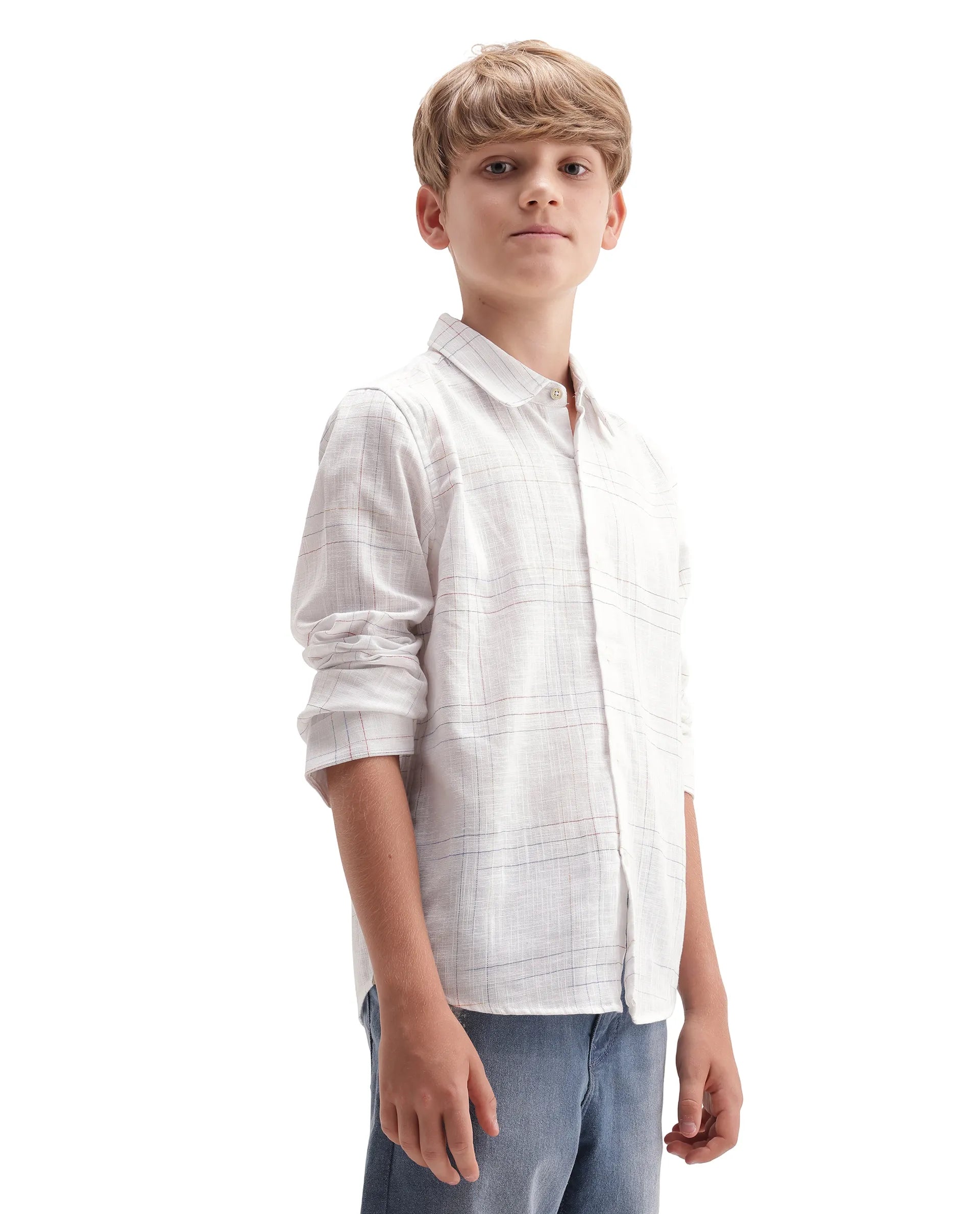 Rare Ones Kids Volc Off White Cotton Blend Button Closure Regular Fit Shirt