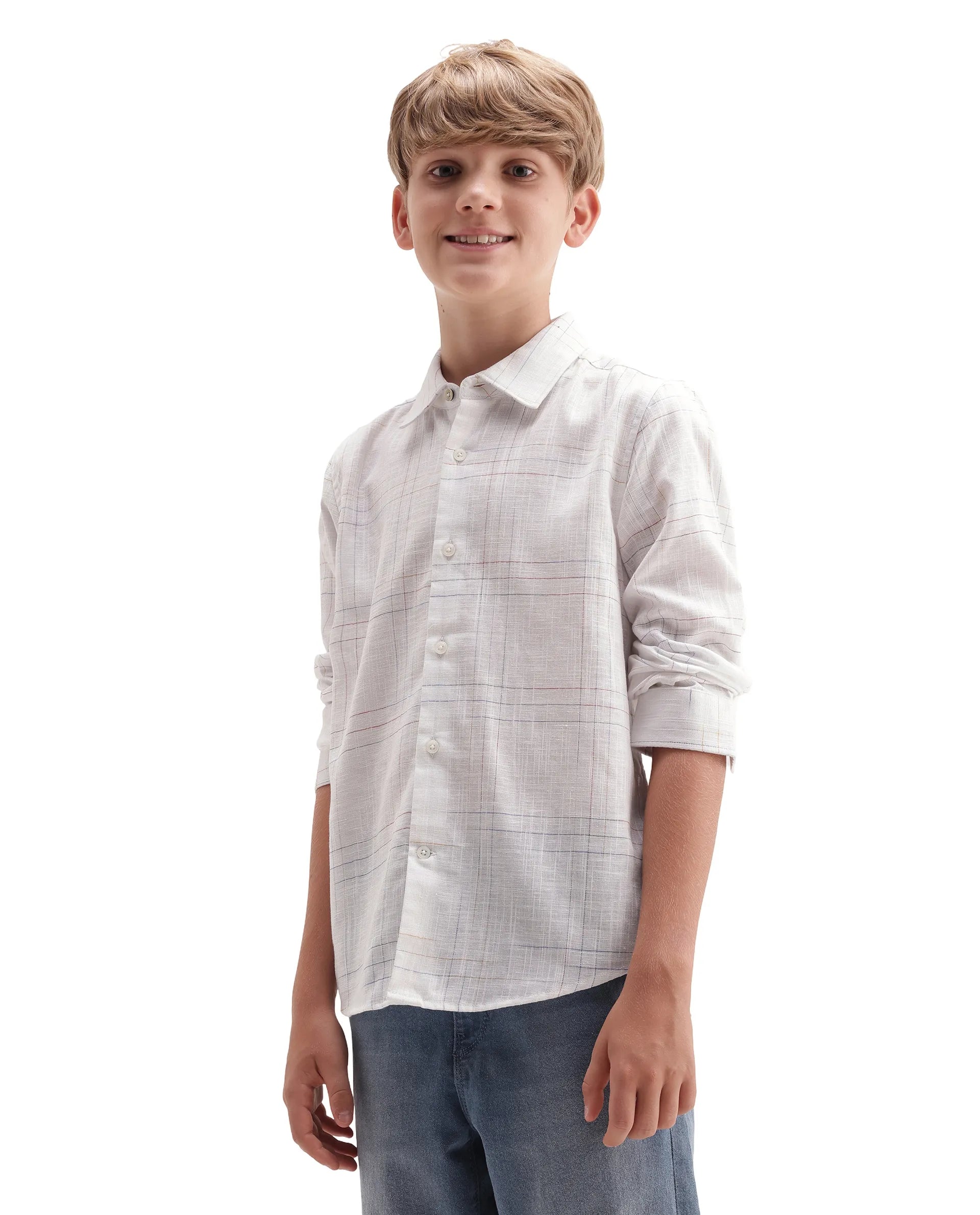 Rare Ones Kids Volc Off White Cotton Blend Button Closure Regular Fit Shirt
