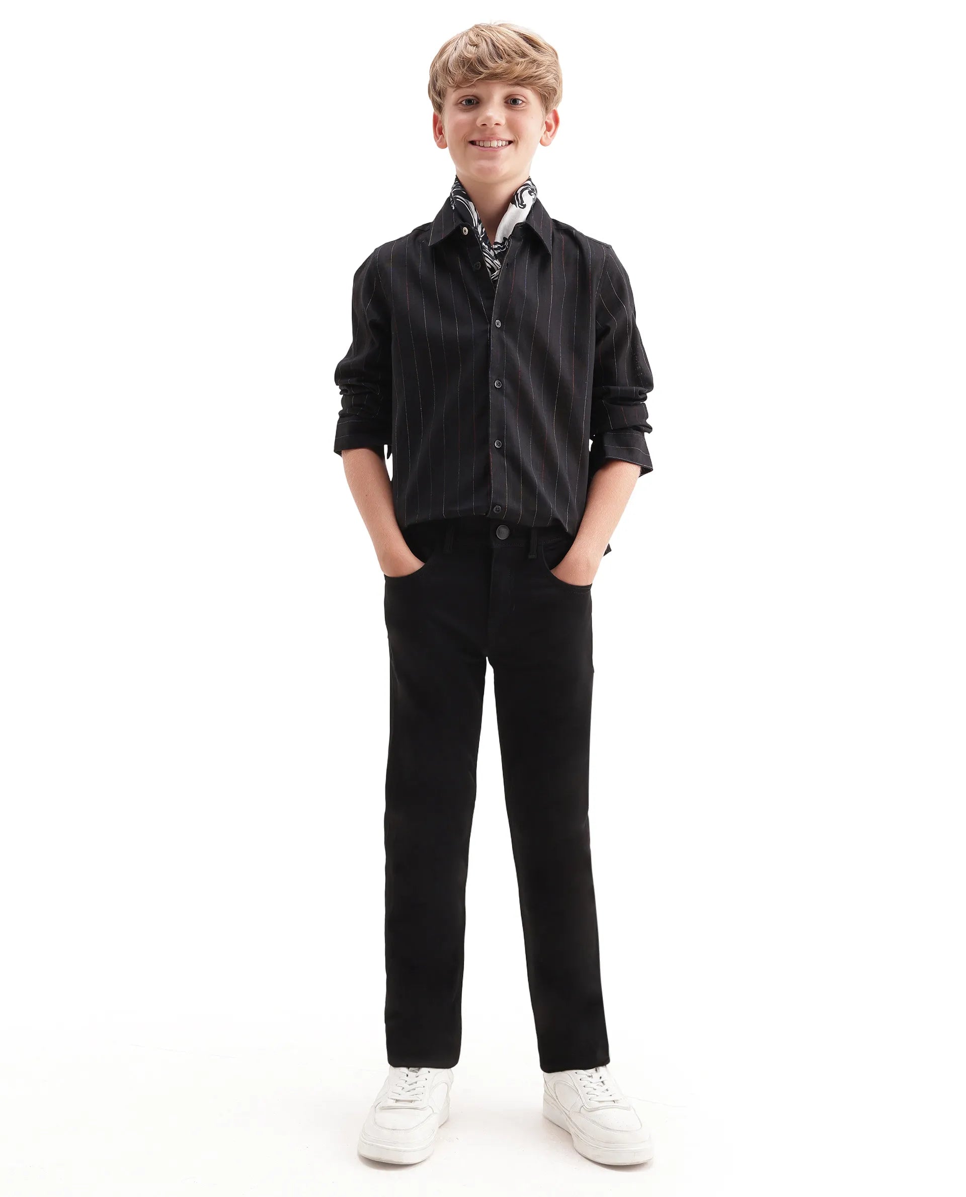 Rare Ones Kids Volc Black Lyocell Blend Button Closure Regular Fit Shirt